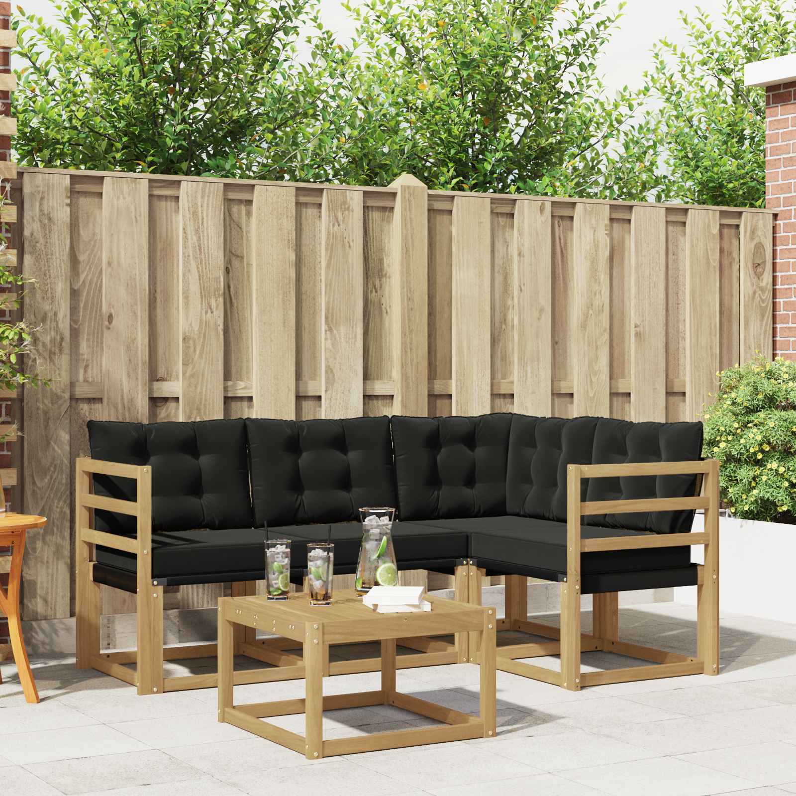 Buiten bankenset met kussen 5 pcs Wit en zwart
