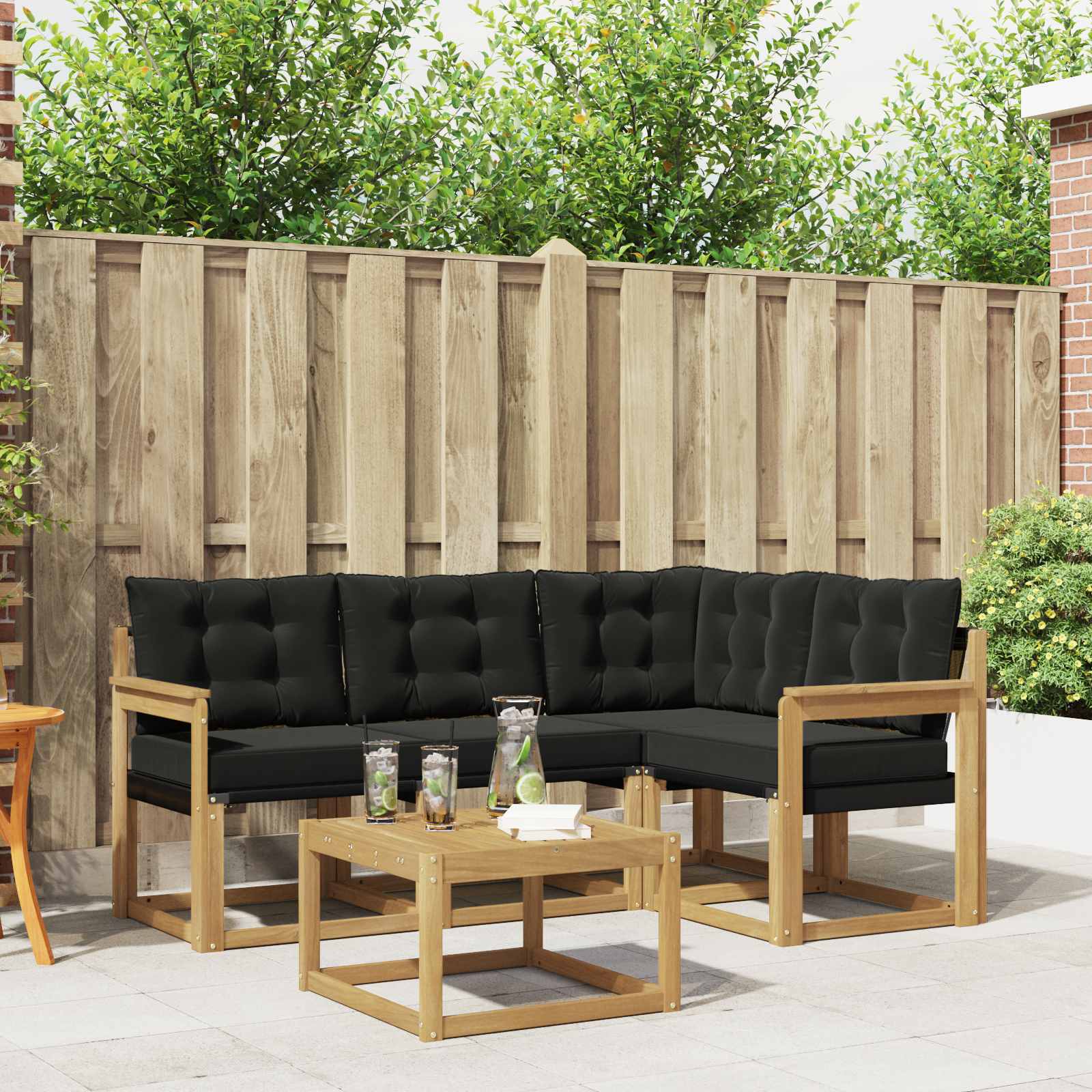 Buiten bankenset met kussen 5 pcs Wit en zwart – afbeelding 1