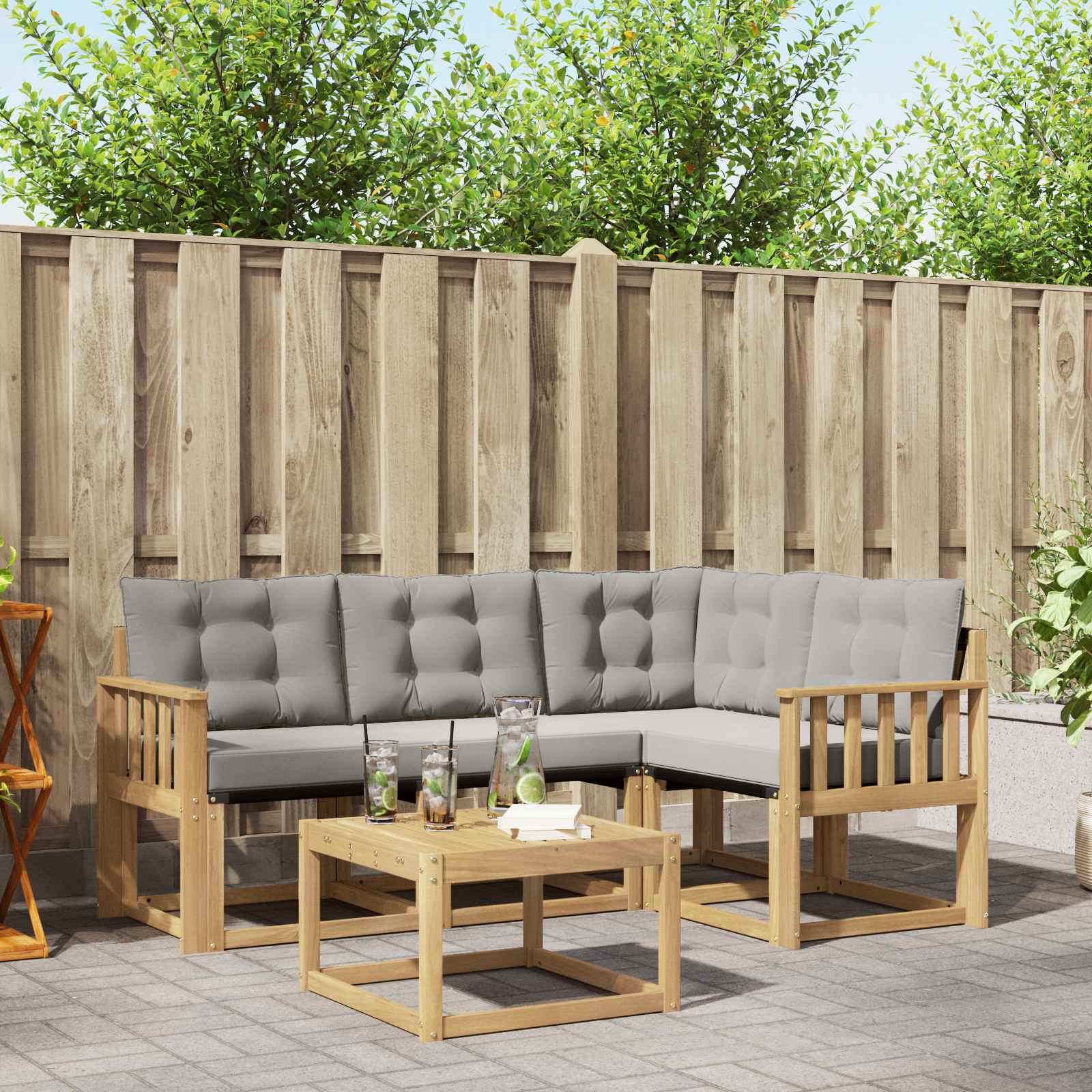 Buiten bankenset met kussen 5 pcs Wit en Lichtgrijs – afbeelding 1