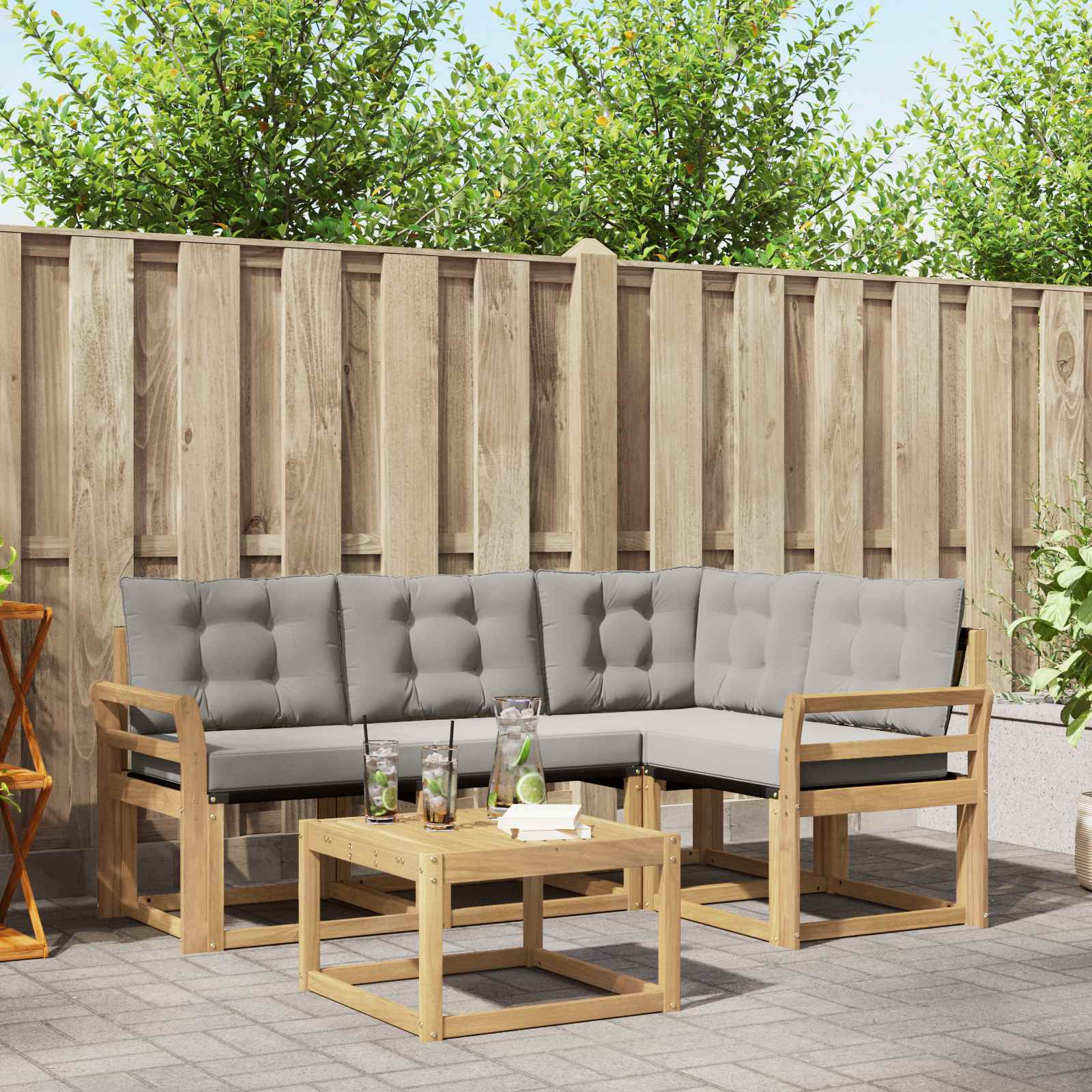 Buiten bankenset met kussen 5 pcs Wit en Lichtgrijs – afbeelding 1