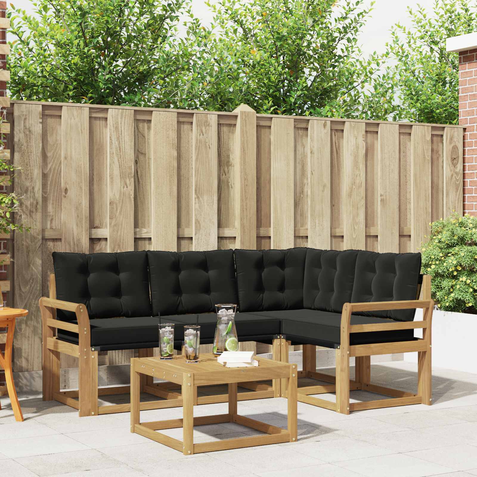 Buiten bankenset met kussen 5 pcs Wit en zwart