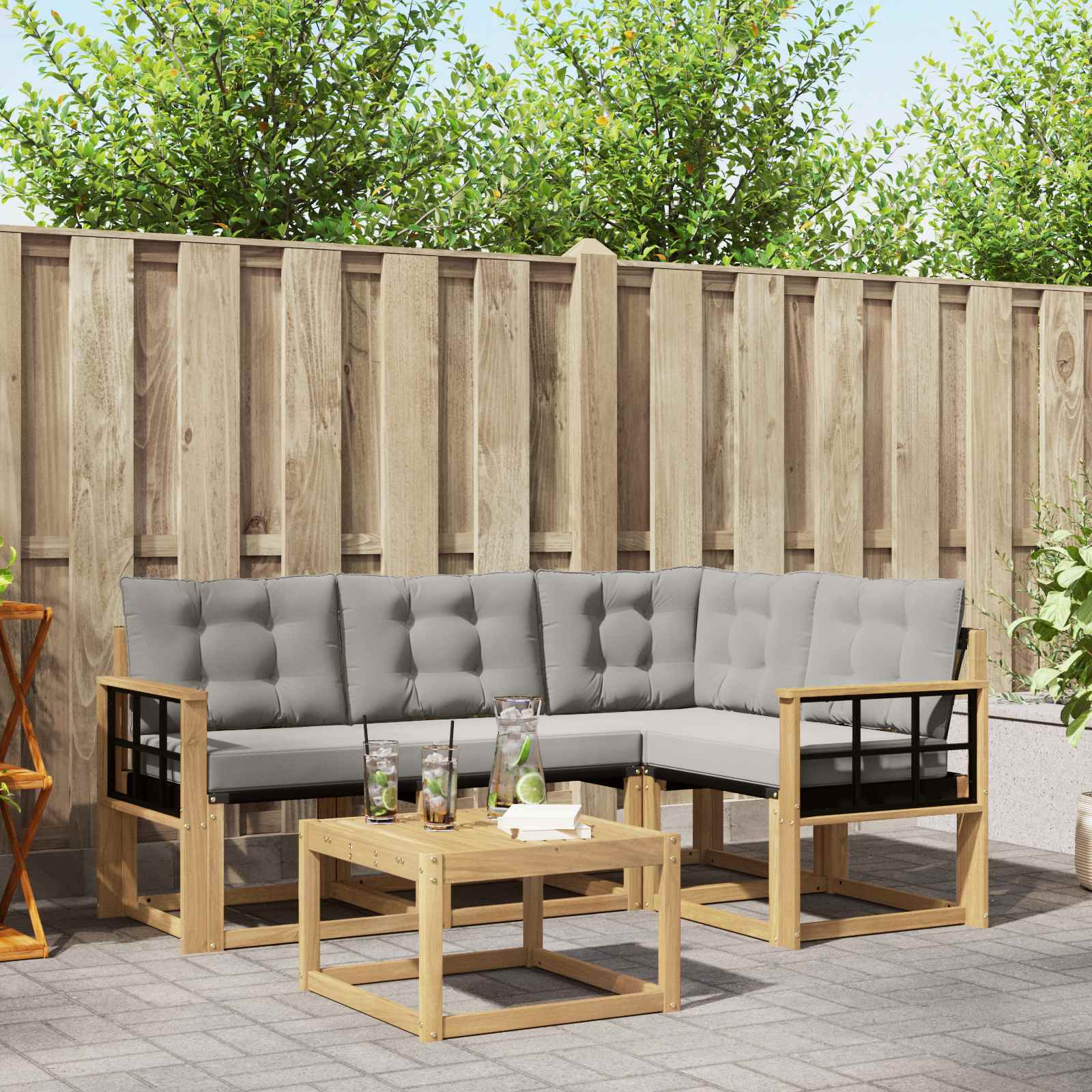 Buiten bankenset met kussen 5 pcs Wit en Lichtgrijs – afbeelding 1