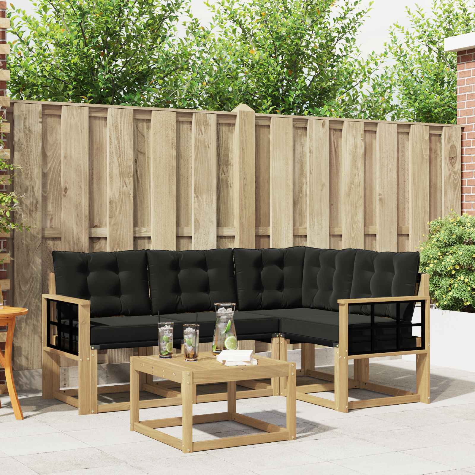 Buiten bankenset met kussen 5 pcs Wit en zwart