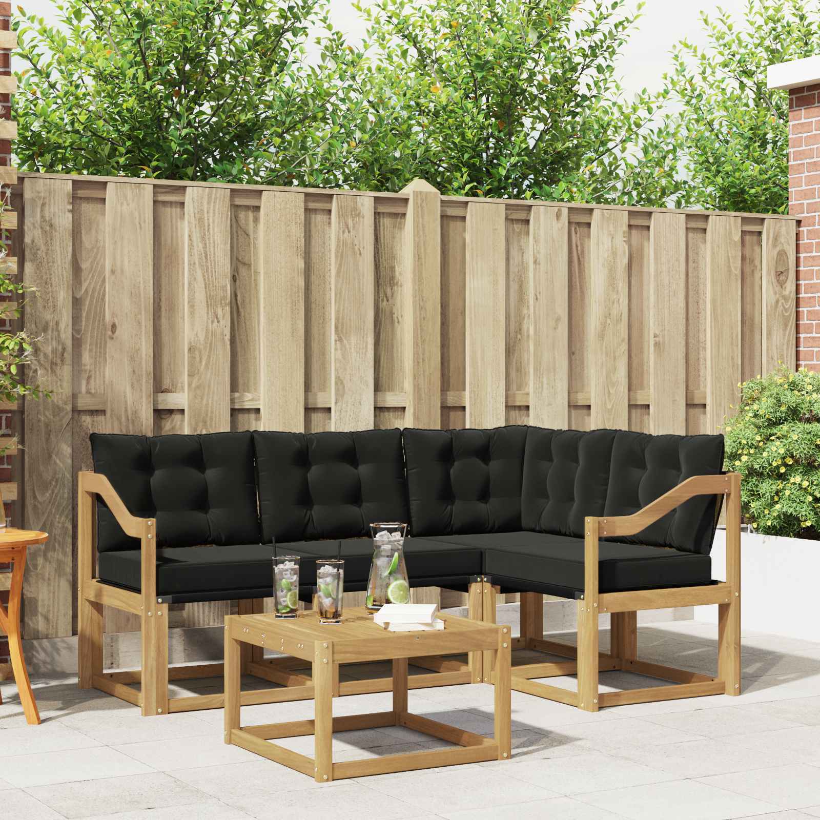 Buiten bankenset met kussen 5 pcs Wit en zwart