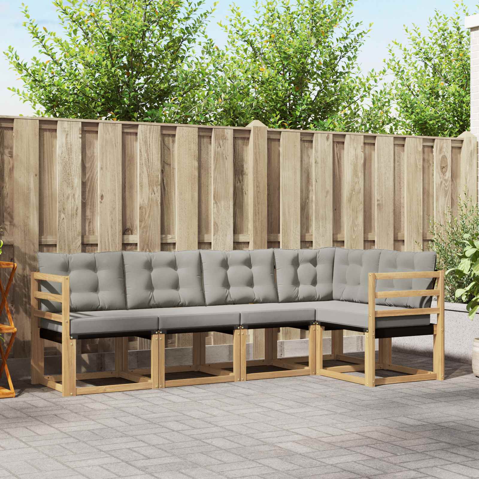 Buiten bankenset met kussen 5 pcs Wit en Lichtgrijs
