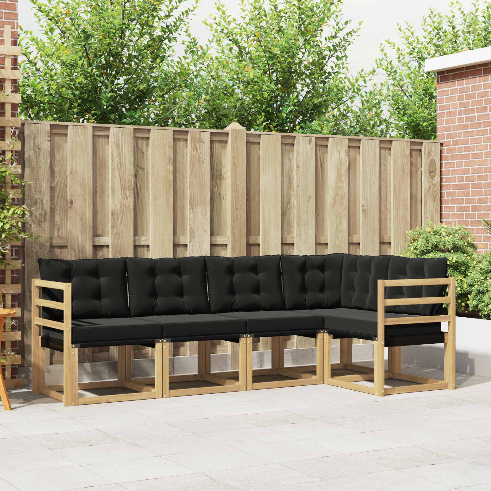 Buiten bankenset met kussen 5 pcs Wit en zwart – afbeelding 1