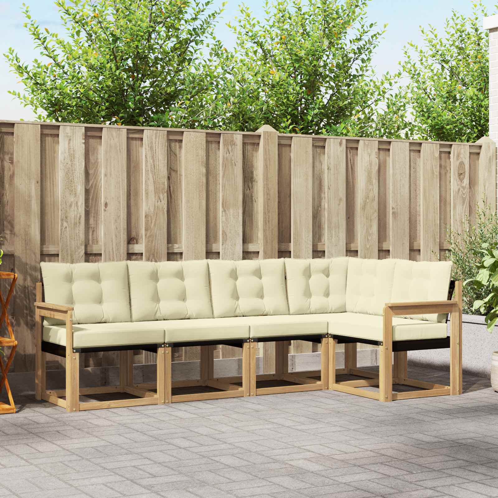 Buiten bankenset met kussen 5 pcs Wit en crèmekleurig – afbeelding 1