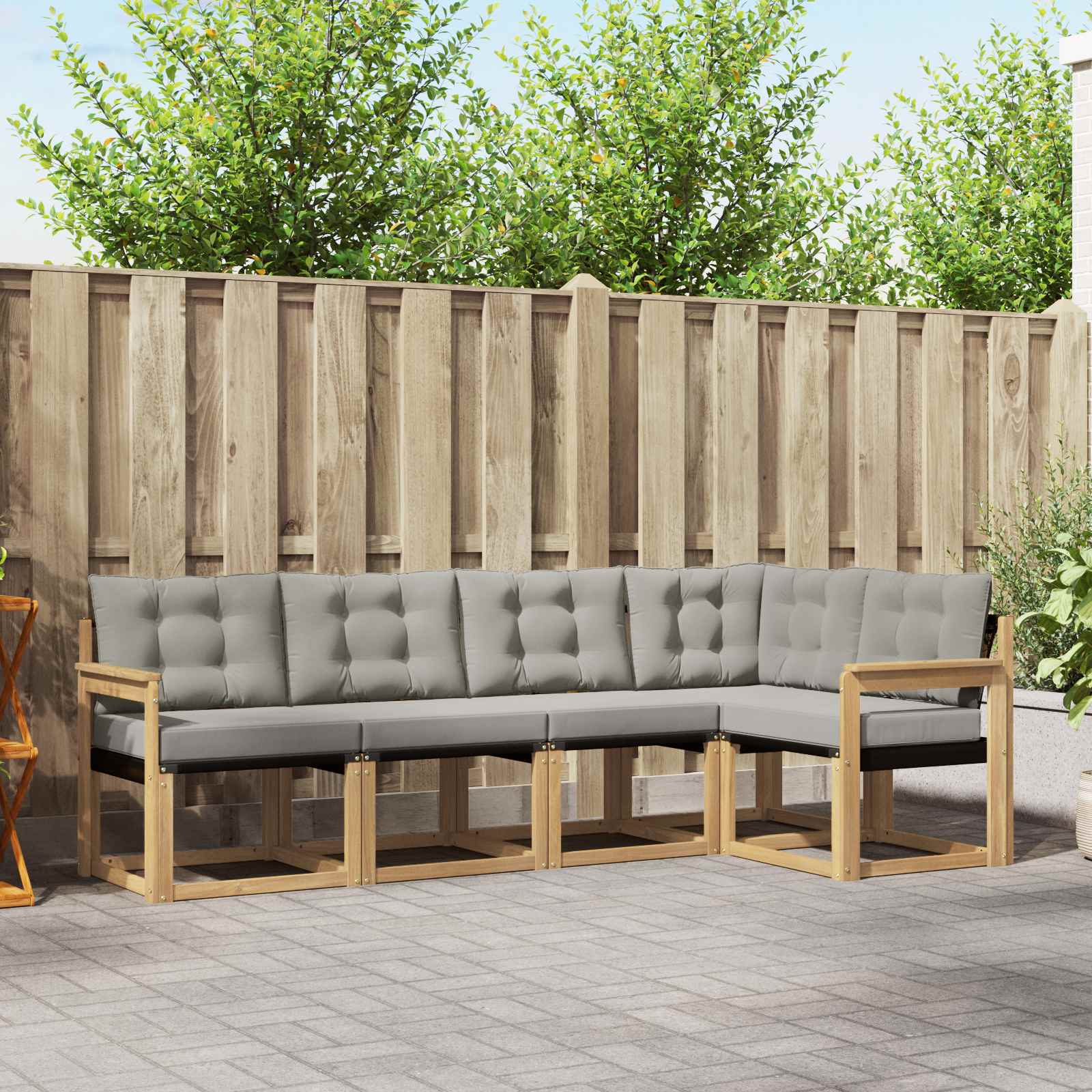 Buiten bankenset met kussen 5 pcs Wit en Lichtgrijs