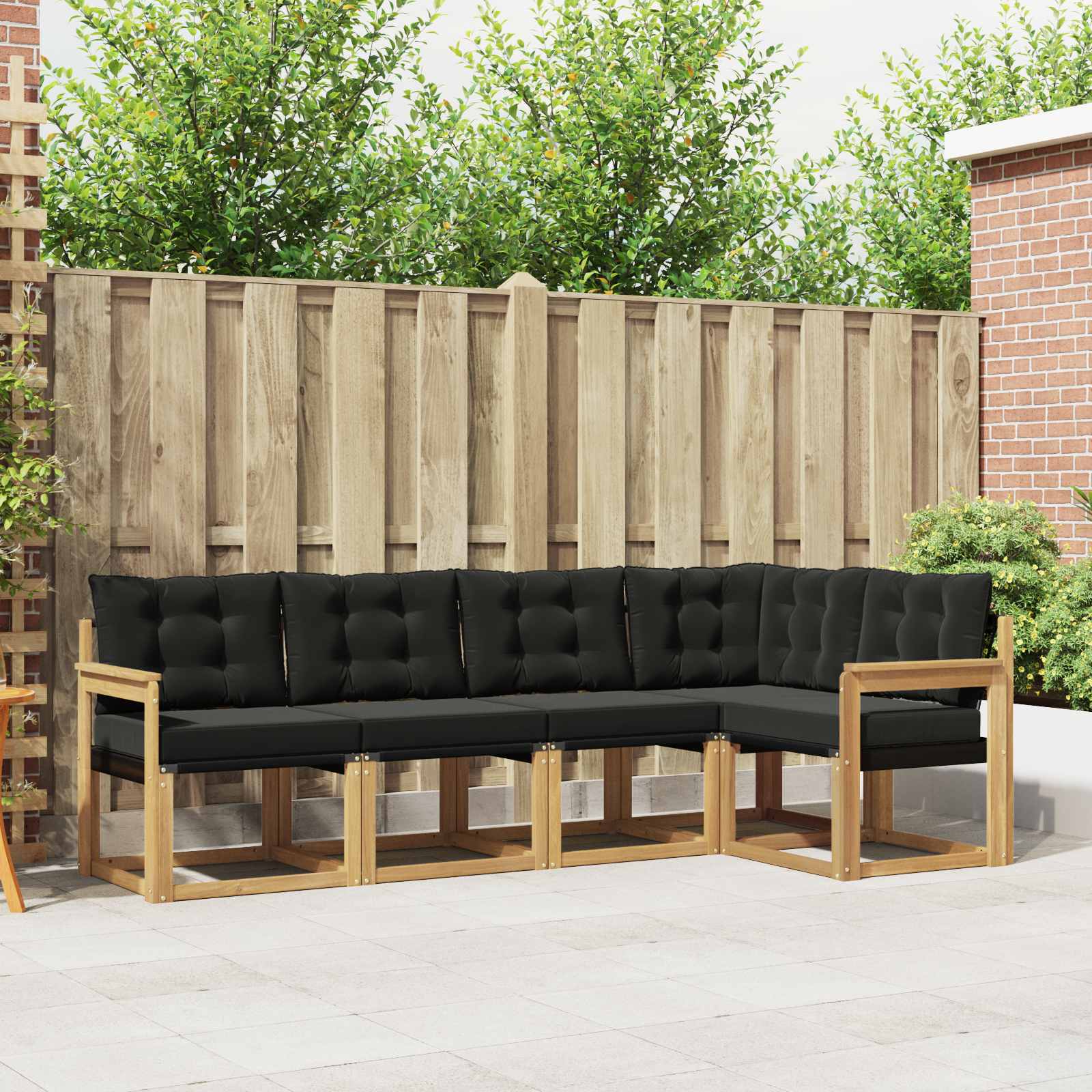 Buiten bankenset met kussen 5 pcs Wit en zwart – afbeelding 1