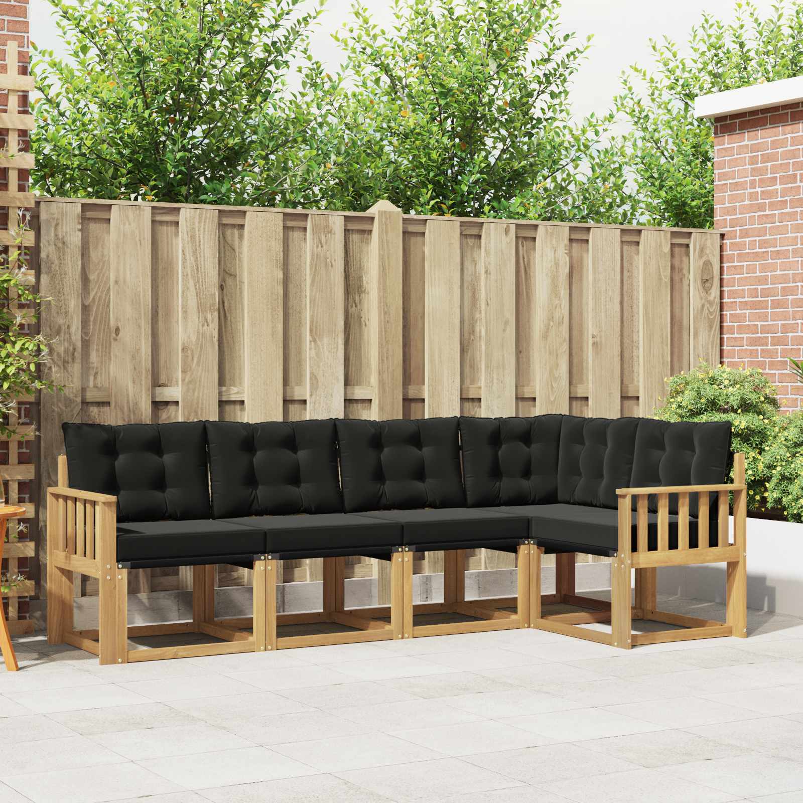 Buiten bankenset met kussen 5 pcs Wit en zwart – afbeelding 1