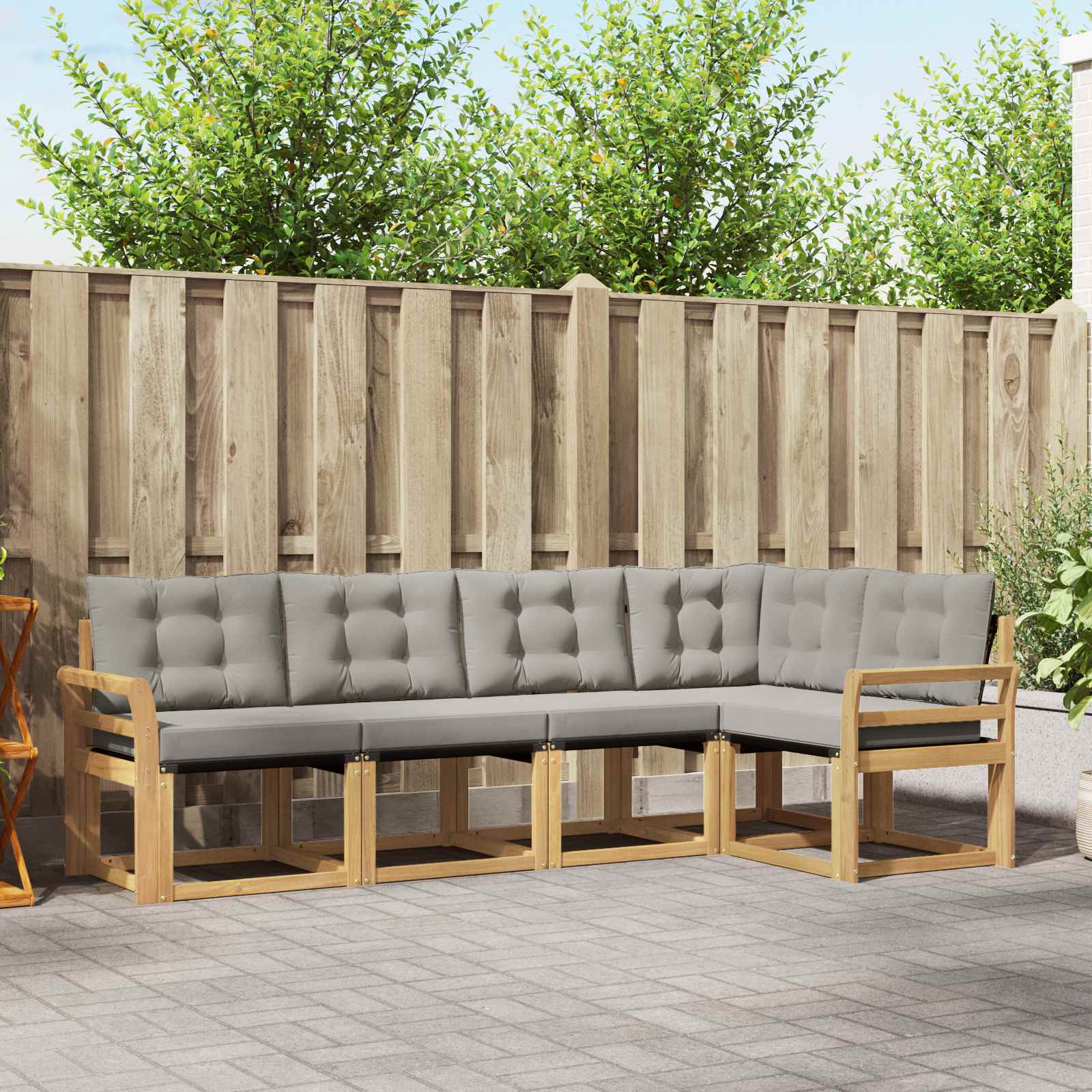 Buiten bankenset met kussen 5 pcs Wit en Lichtgrijs – afbeelding 1