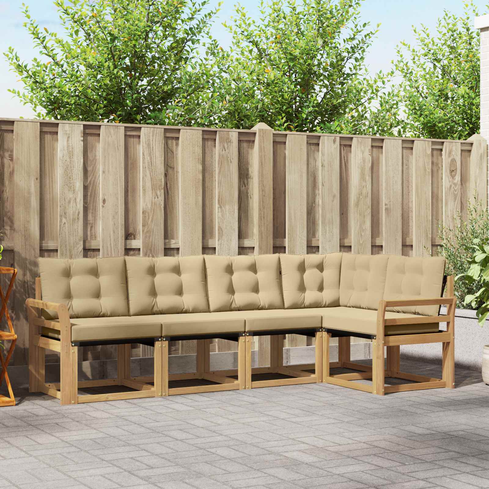 Buiten bankenset met kussen 5 pcs Wit en Beige