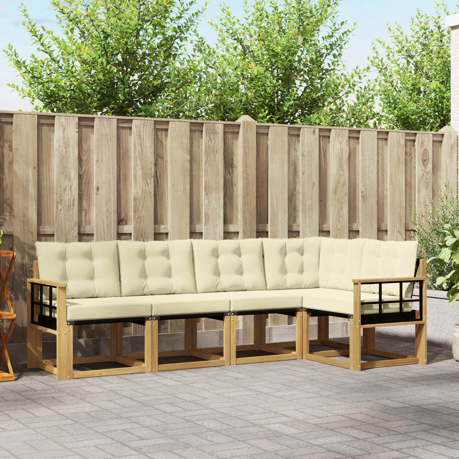Buiten bankenset met kussen 5 pcs Wit en crèmekleurig – afbeelding 1