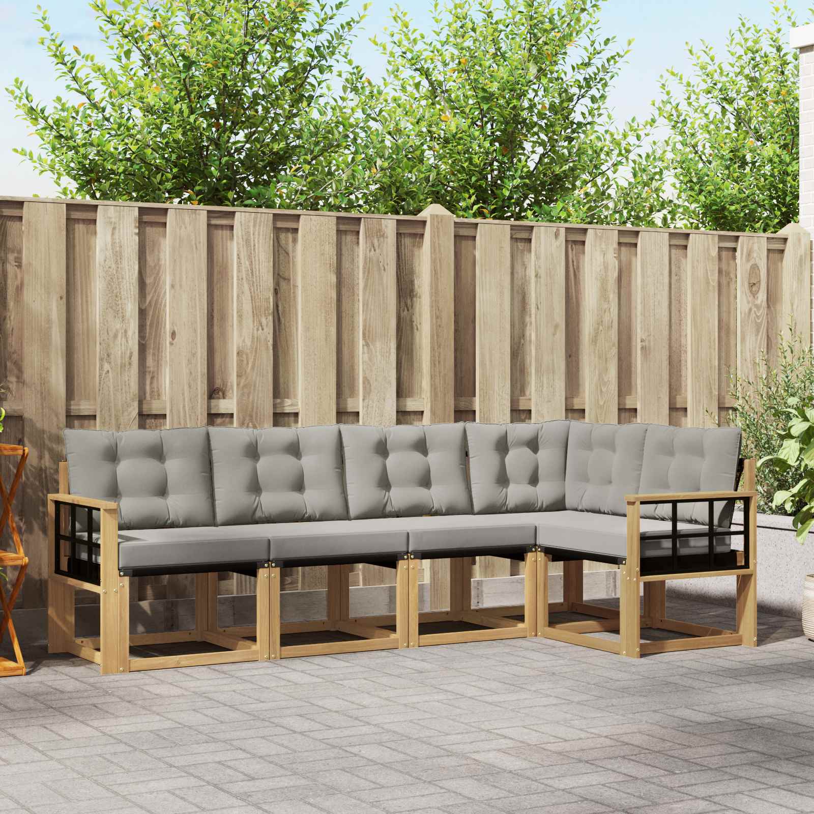 Buiten bankenset met kussen 5 pcs Wit en Lichtgrijs