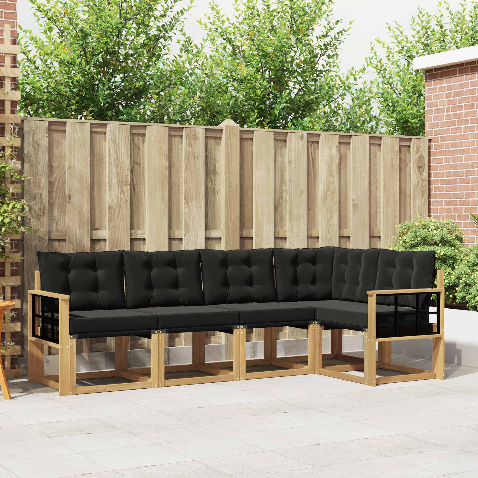 Buiten bankenset met kussen 5 pcs Wit en zwart – afbeelding 1
