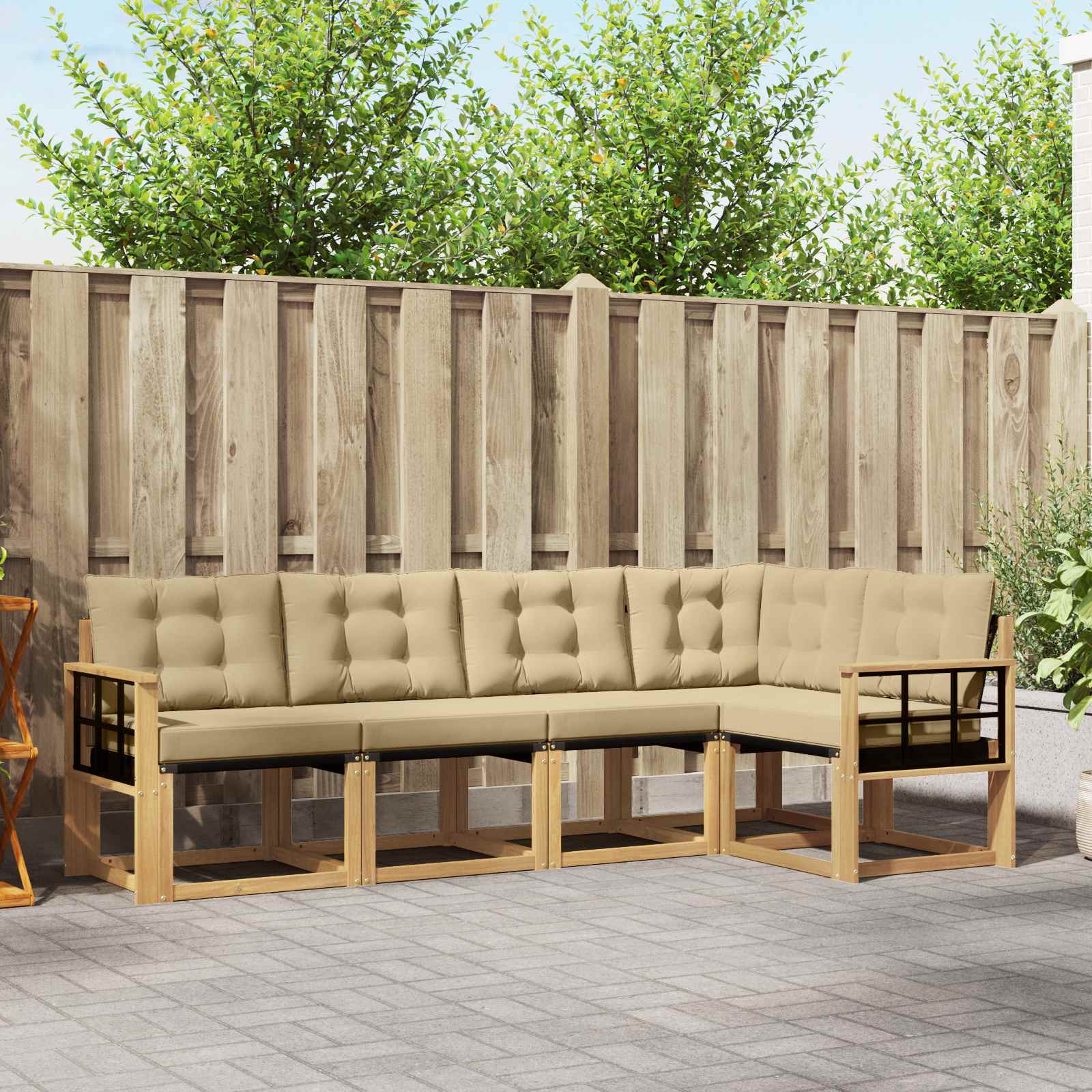Buiten bankenset met kussen 5 pcs Wit en Beige – afbeelding 1