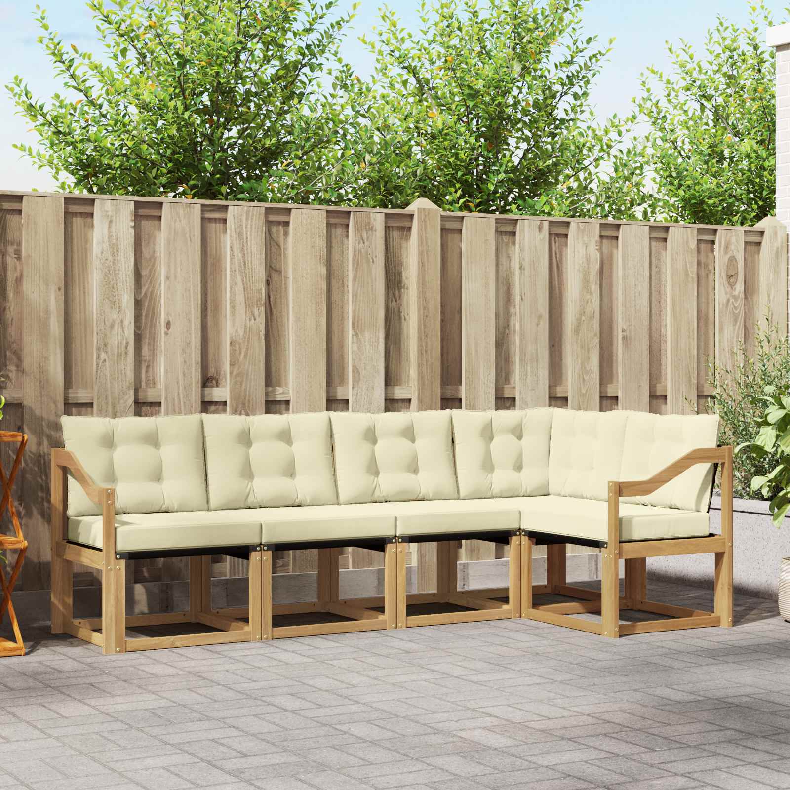 Buiten bankenset met kussen 5 pcs Wit en crèmekleurig