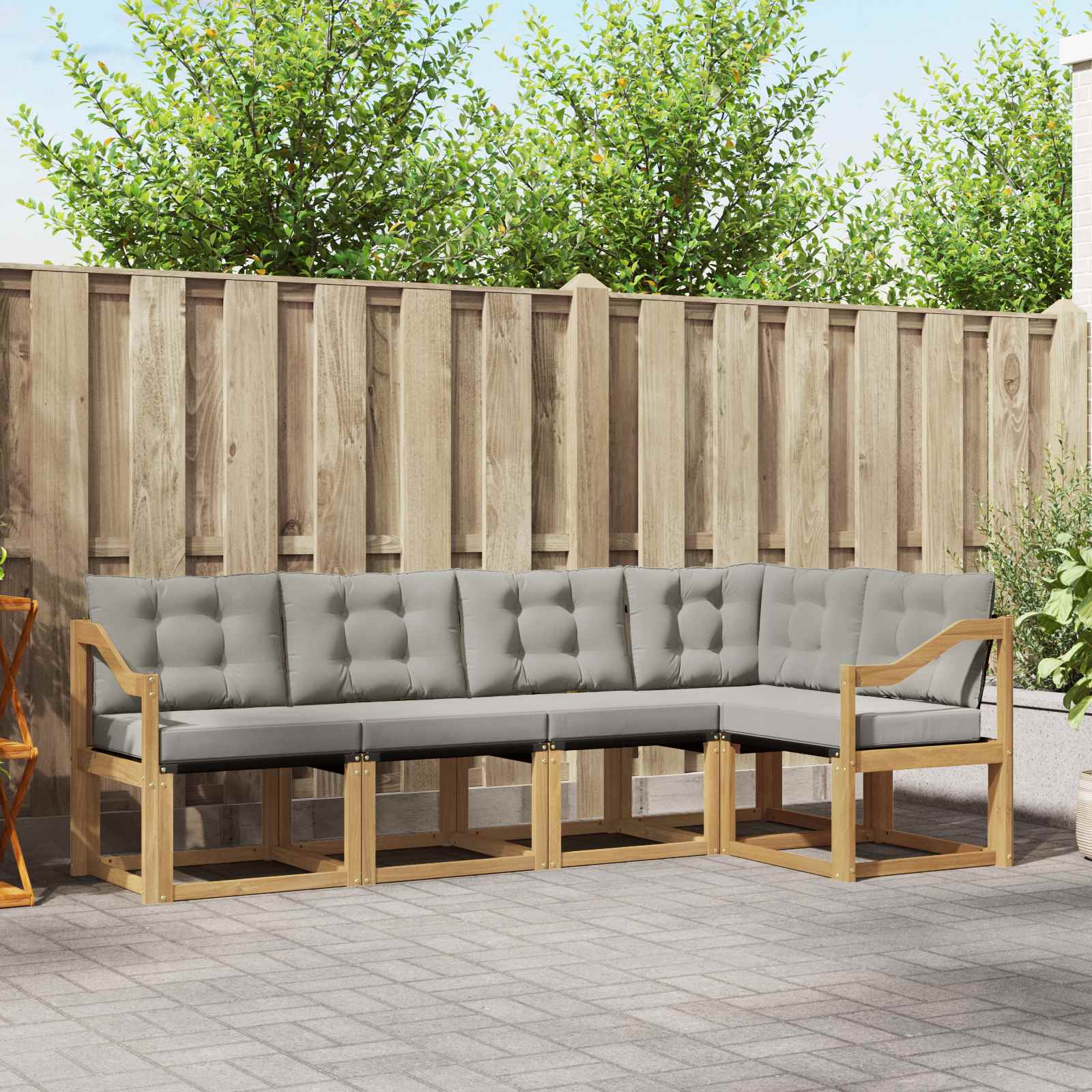 Buiten bankenset met kussen 5 pcs Wit en Lichtgrijs – afbeelding 1