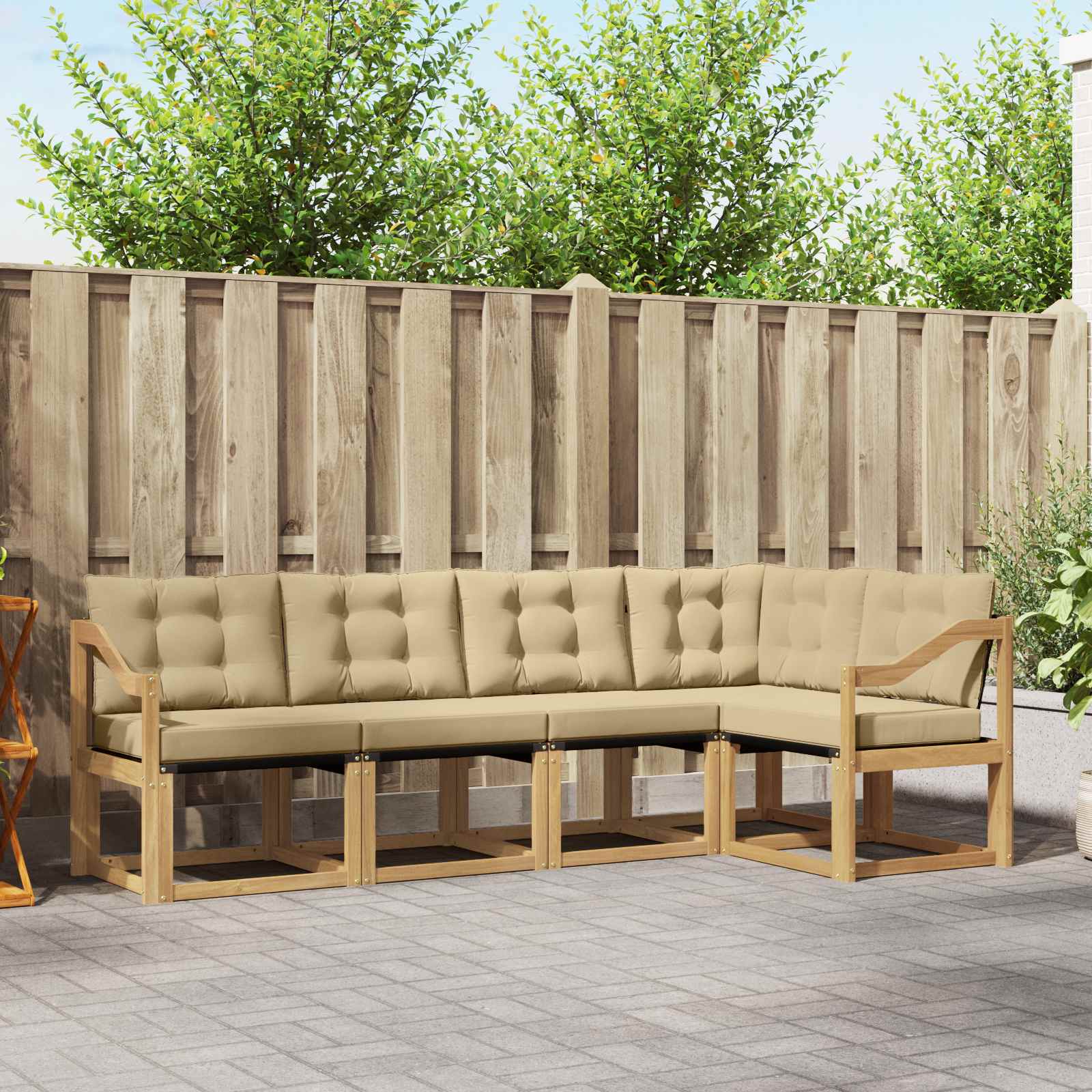 Buiten bankenset met kussen 5 pcs Wit en Beige – afbeelding 1