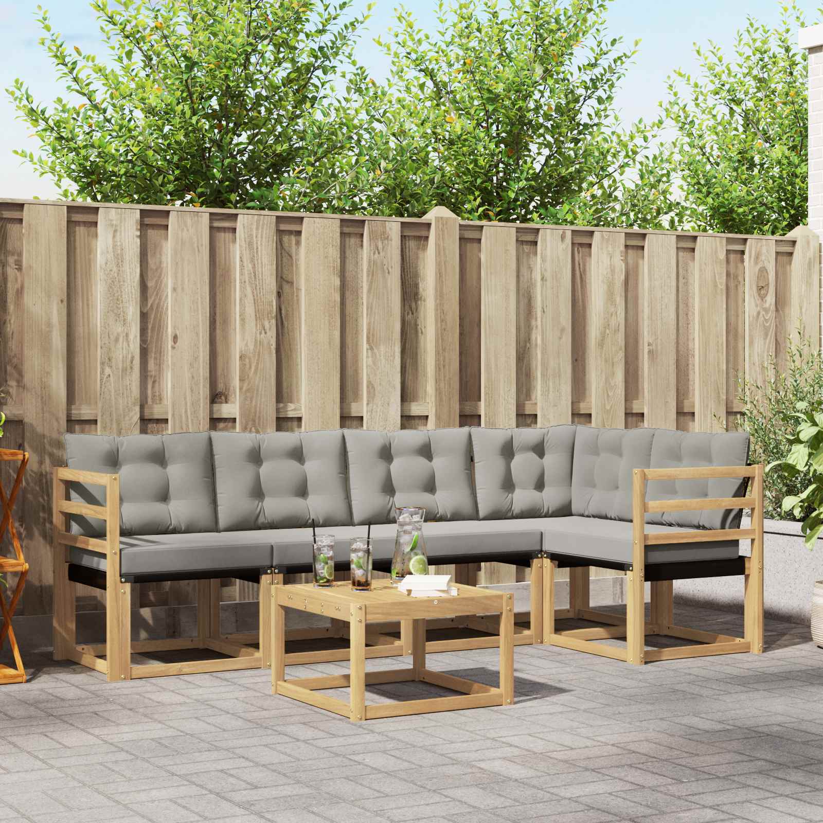 Buiten bankenset met kussen 6 pcs Wit en Lichtgrijs