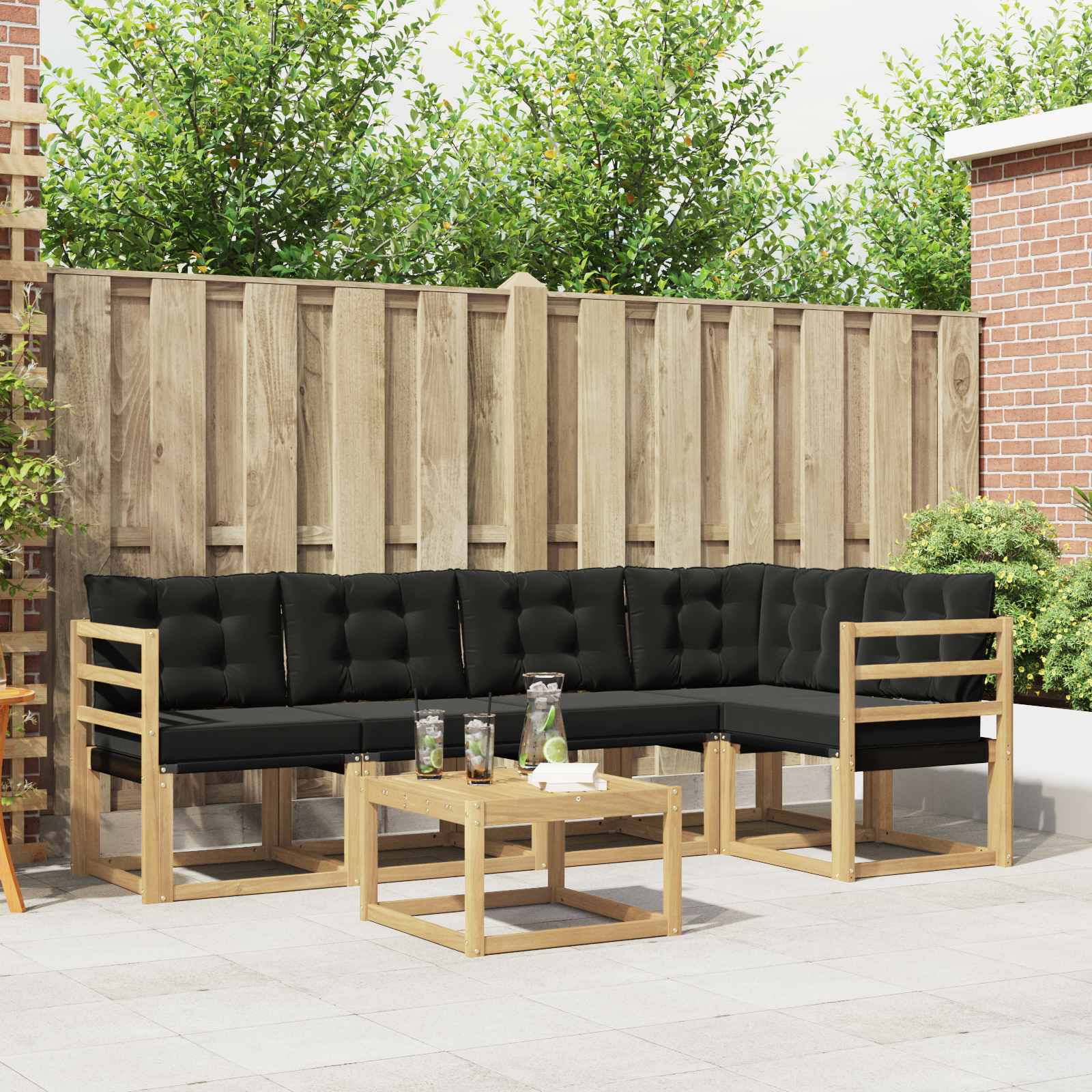 Buiten bankenset met kussen 6 pcs Wit en zwart