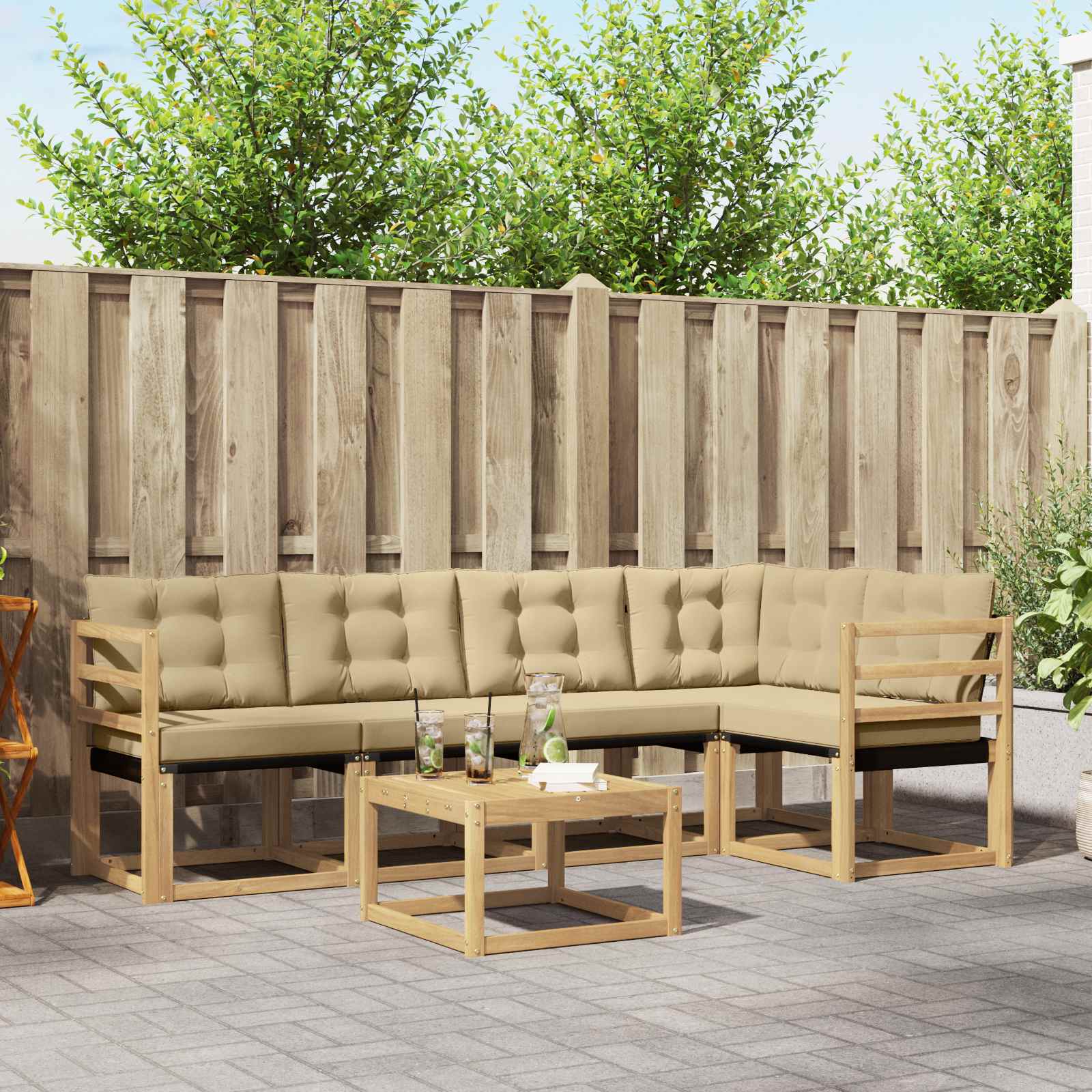 Buiten bankenset met kussen 6 pcs Wit en Beige – afbeelding 1