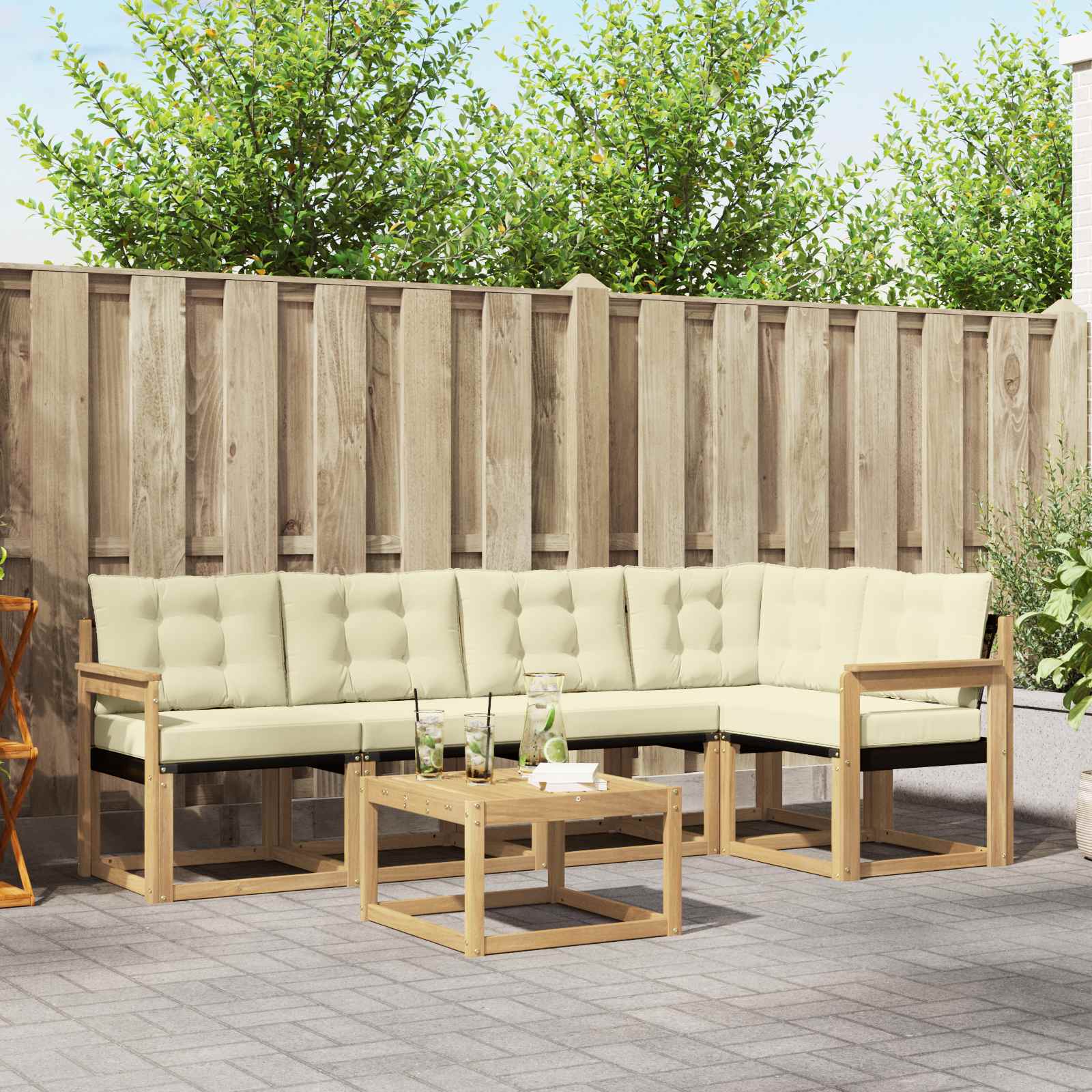 Buiten bankenset met kussen 6 pcs Wit en crèmekleurig – afbeelding 1