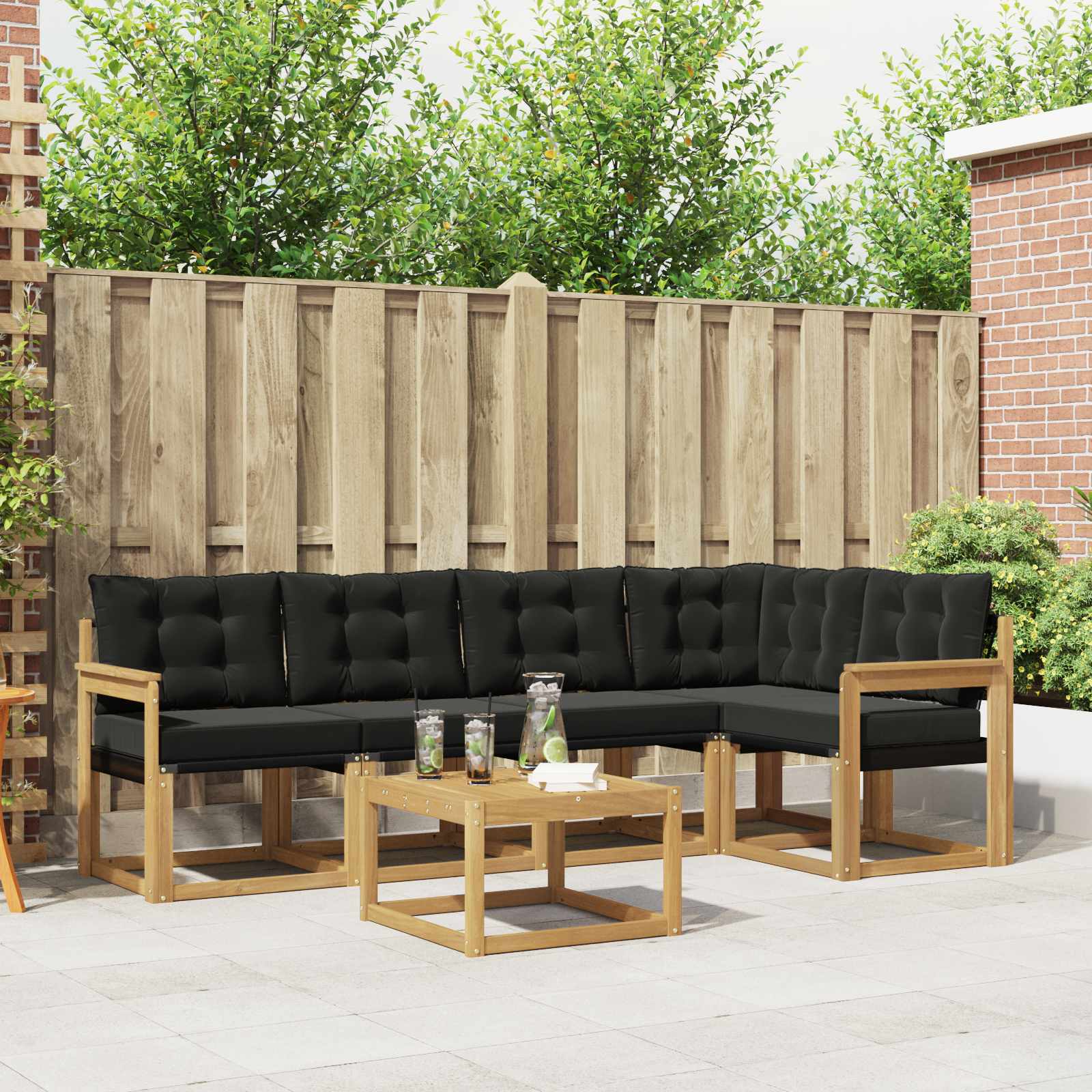 Buiten bankenset met kussen 6 pcs Wit en zwart