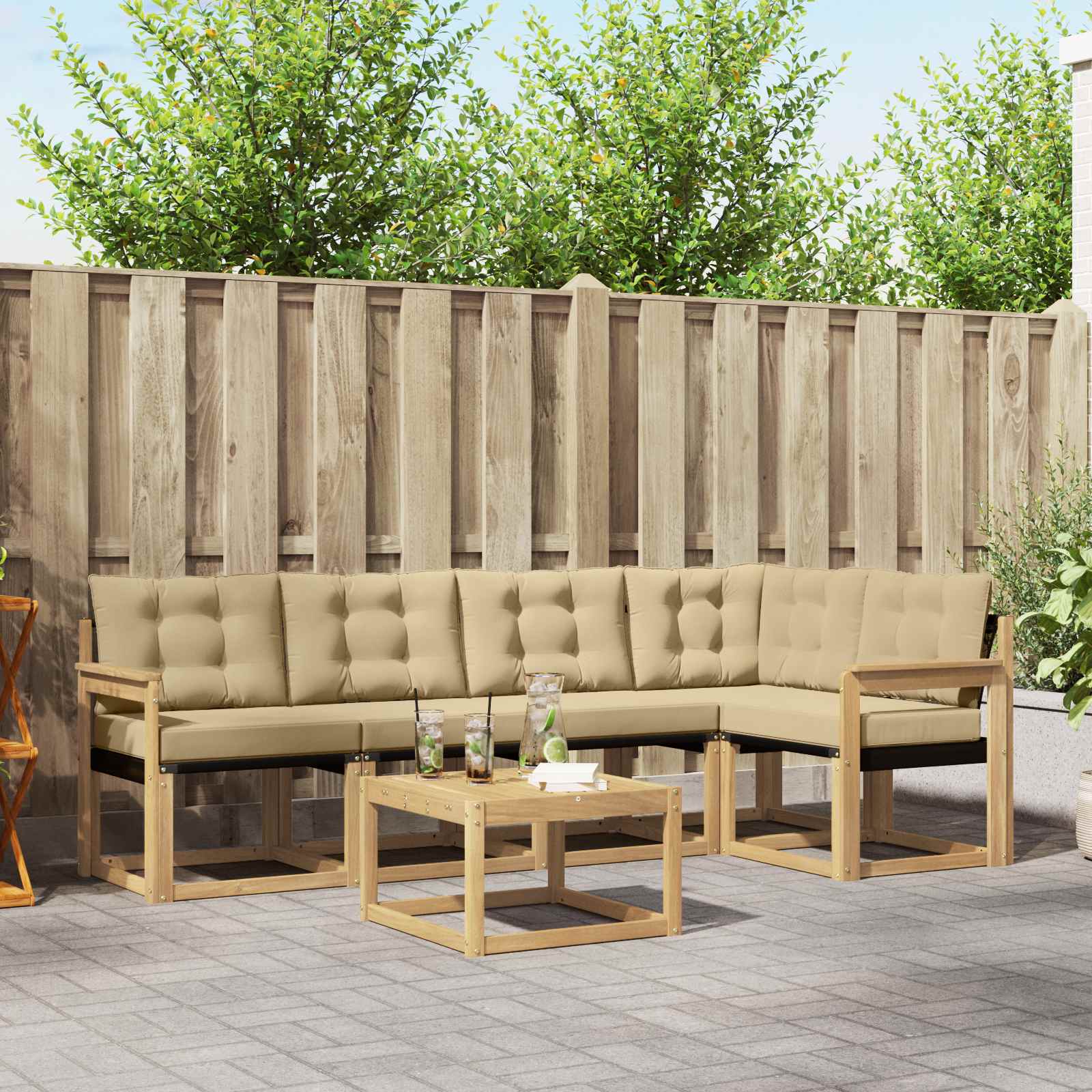 Buiten bankenset met kussen 6 pcs Wit en Beige – afbeelding 1