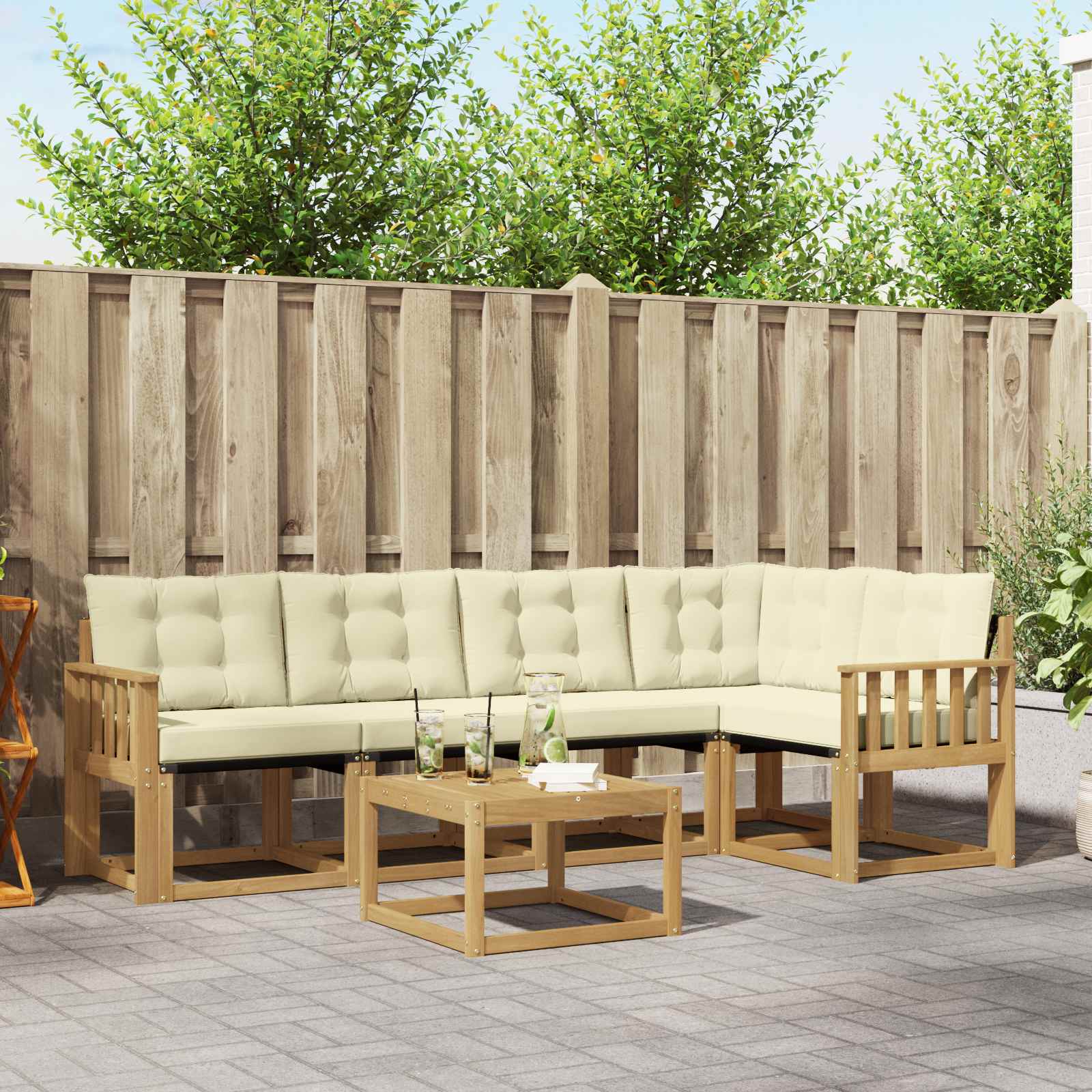 Buiten bankenset met kussen 6 pcs Wit en crèmekleurig – afbeelding 1