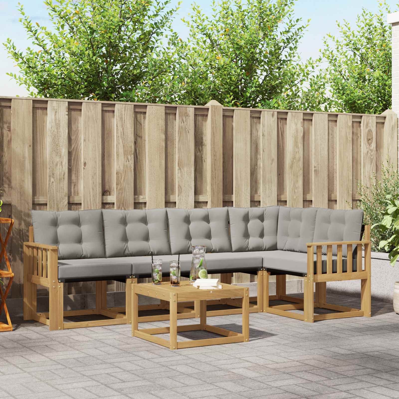 Buiten bankenset met kussen 6 pcs Wit en Lichtgrijs – afbeelding 1