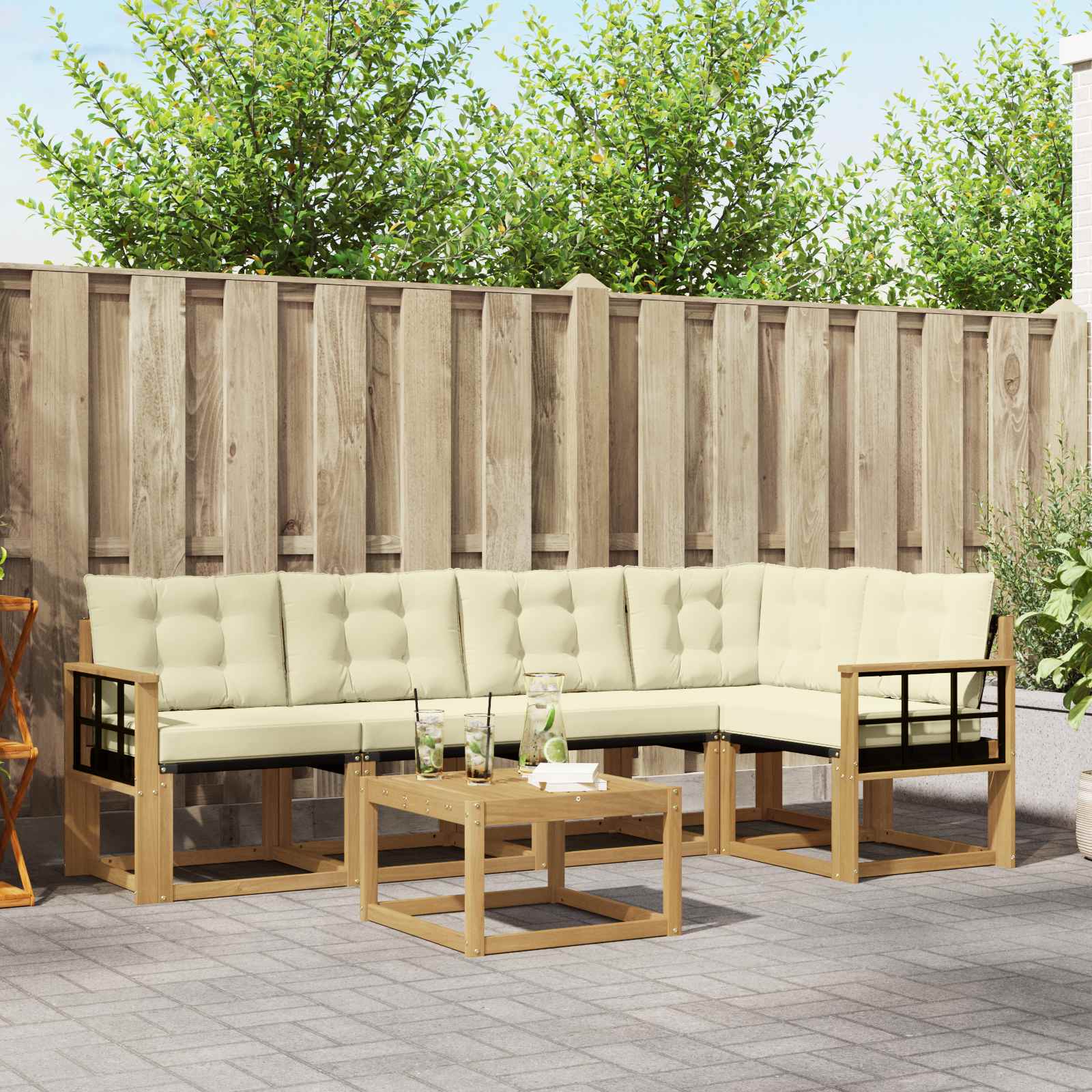 Buiten bankenset met kussen 6 pcs Wit en crèmekleurig – afbeelding 1