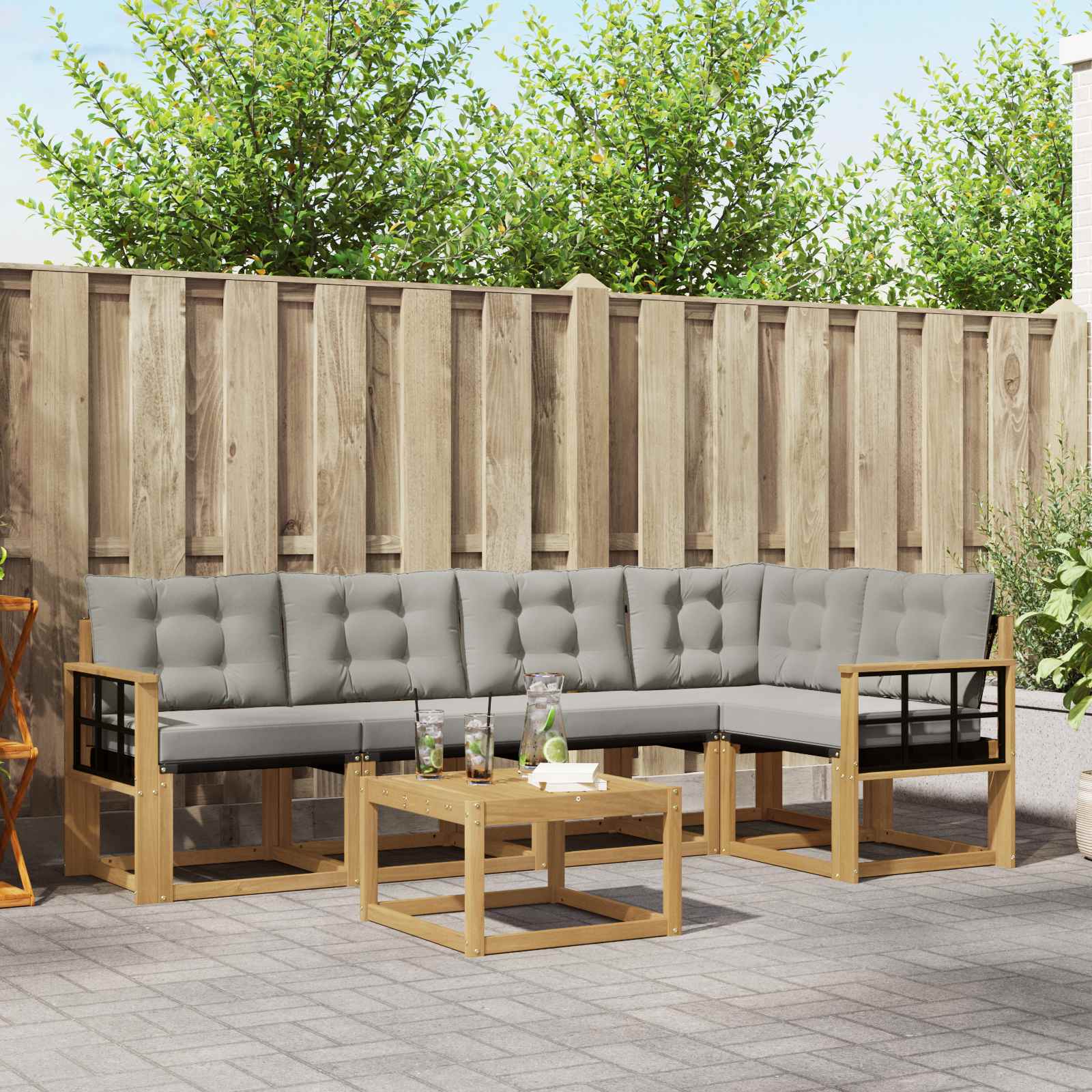 Buiten bankenset met kussen 6 pcs Wit en Lichtgrijs