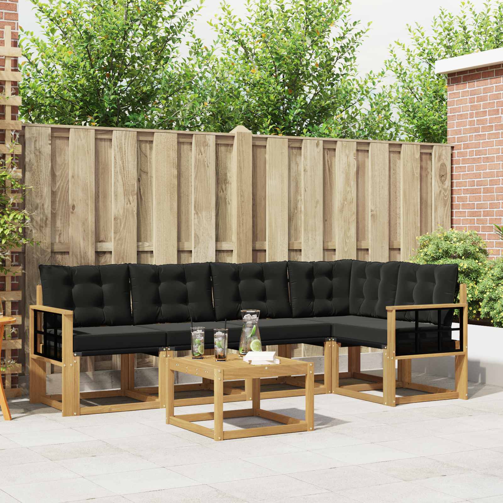 Buiten bankenset met kussen 6 pcs Wit en zwart – afbeelding 1