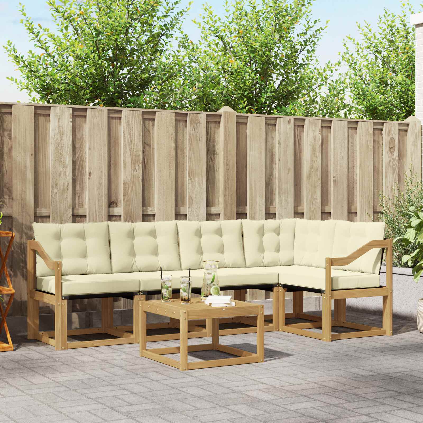 Buiten bankenset met kussen 6 pcs Wit en crèmekleurig – afbeelding 1