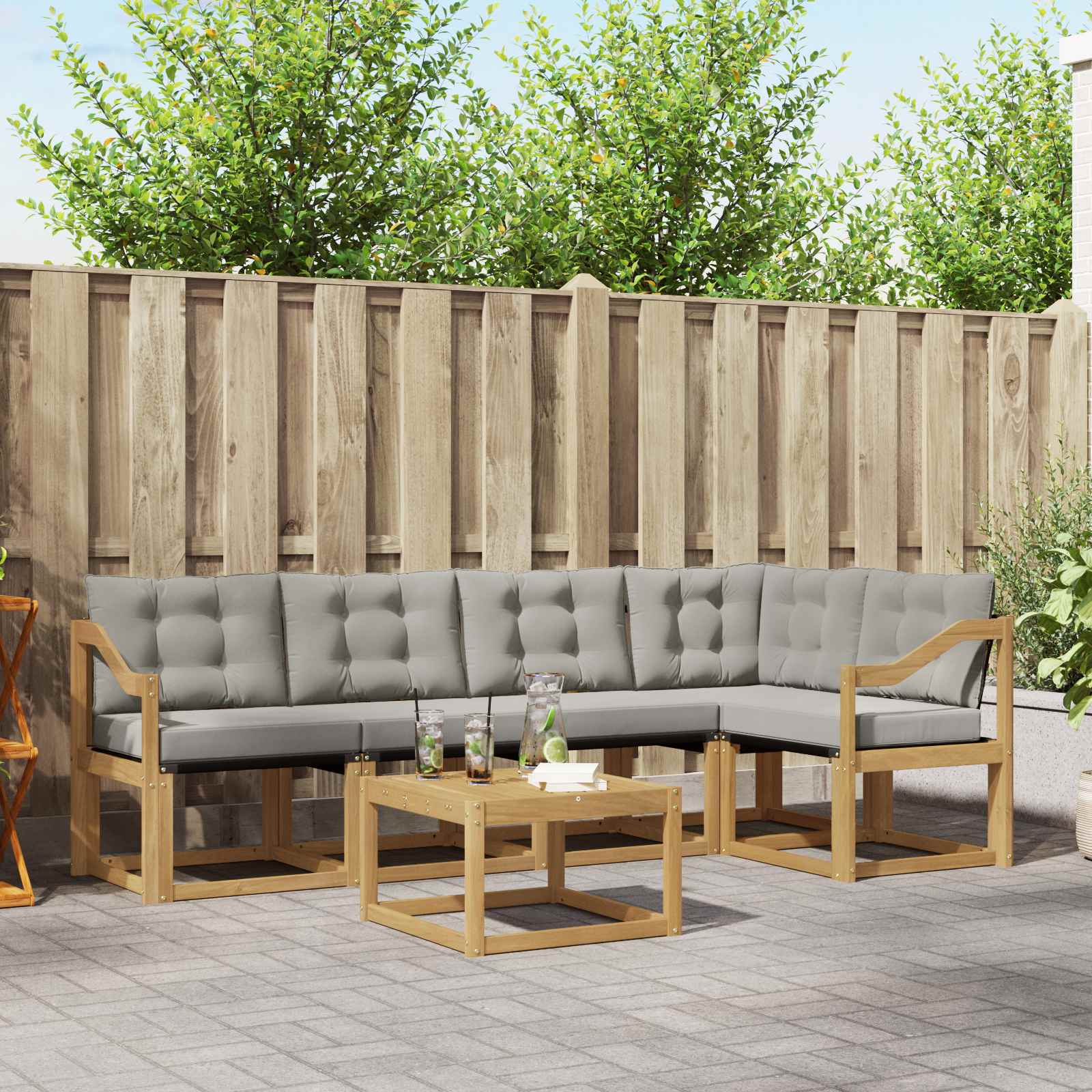 Buiten bankenset met kussen 6 pcs Wit en Lichtgrijs – afbeelding 1