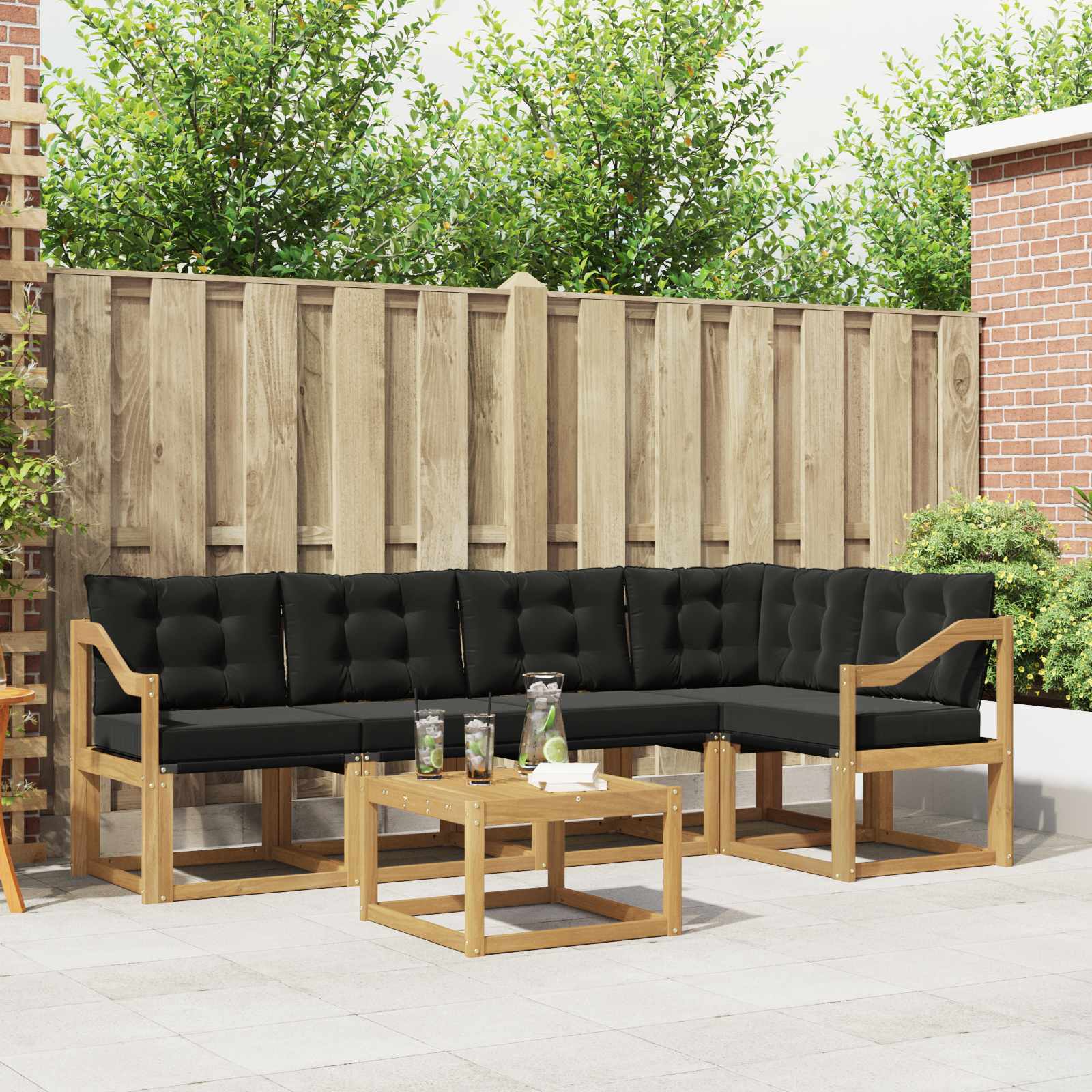 Buiten bankenset met kussen 6 pcs Wit en zwart