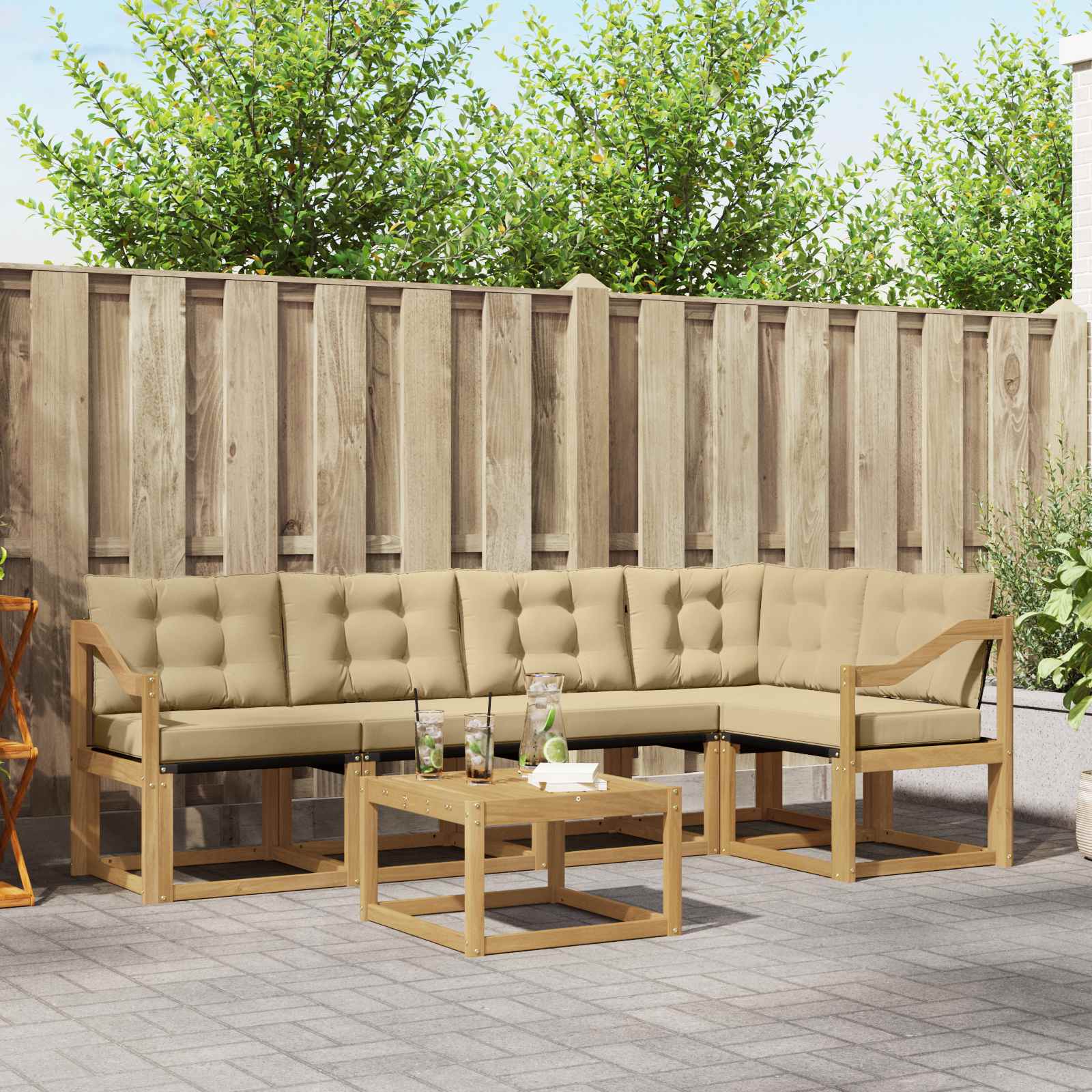 Buiten bankenset met kussen 6 pcs Wit en Beige