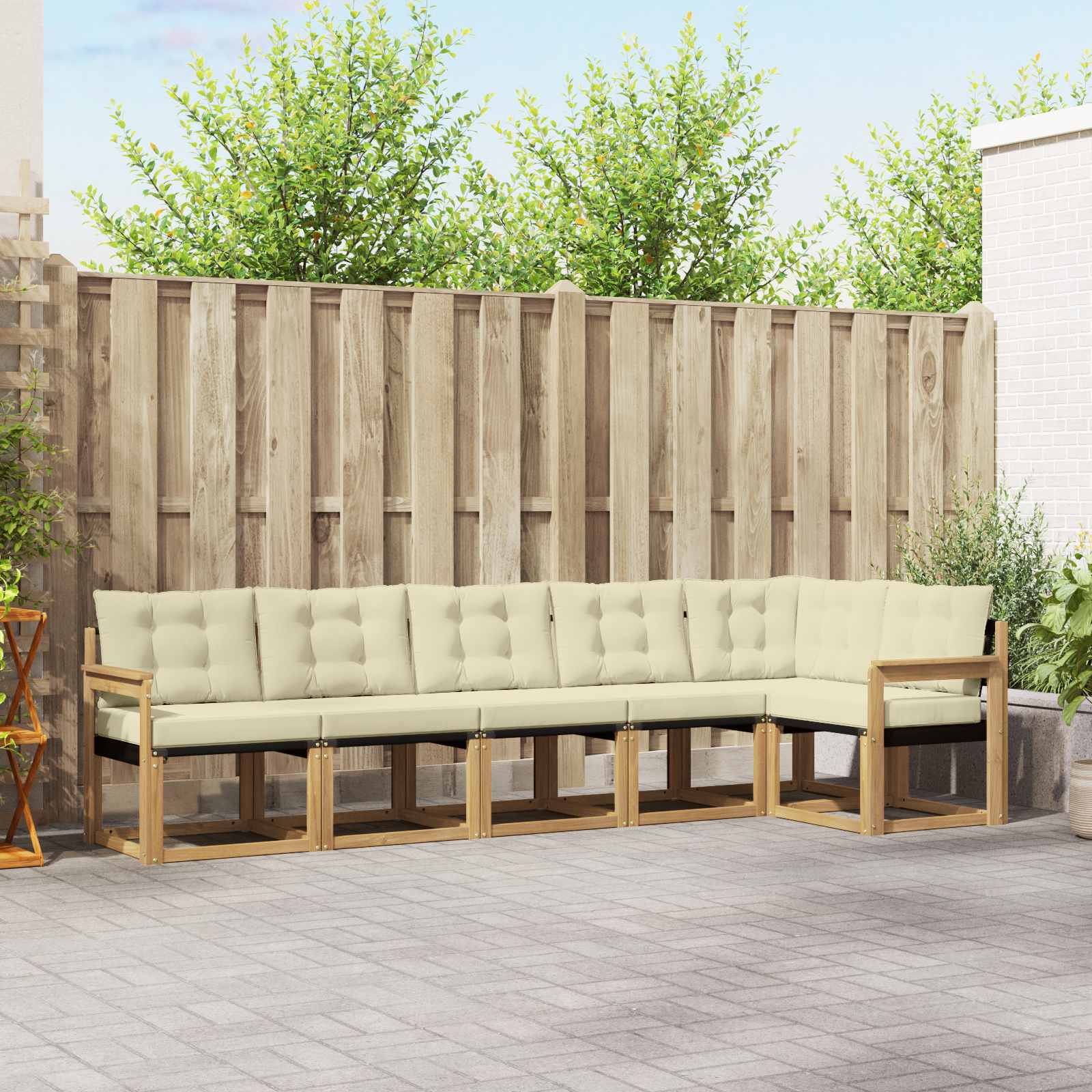 Buiten bankenset met kussen 6 pcs Wit en crèmekleurig – afbeelding 1