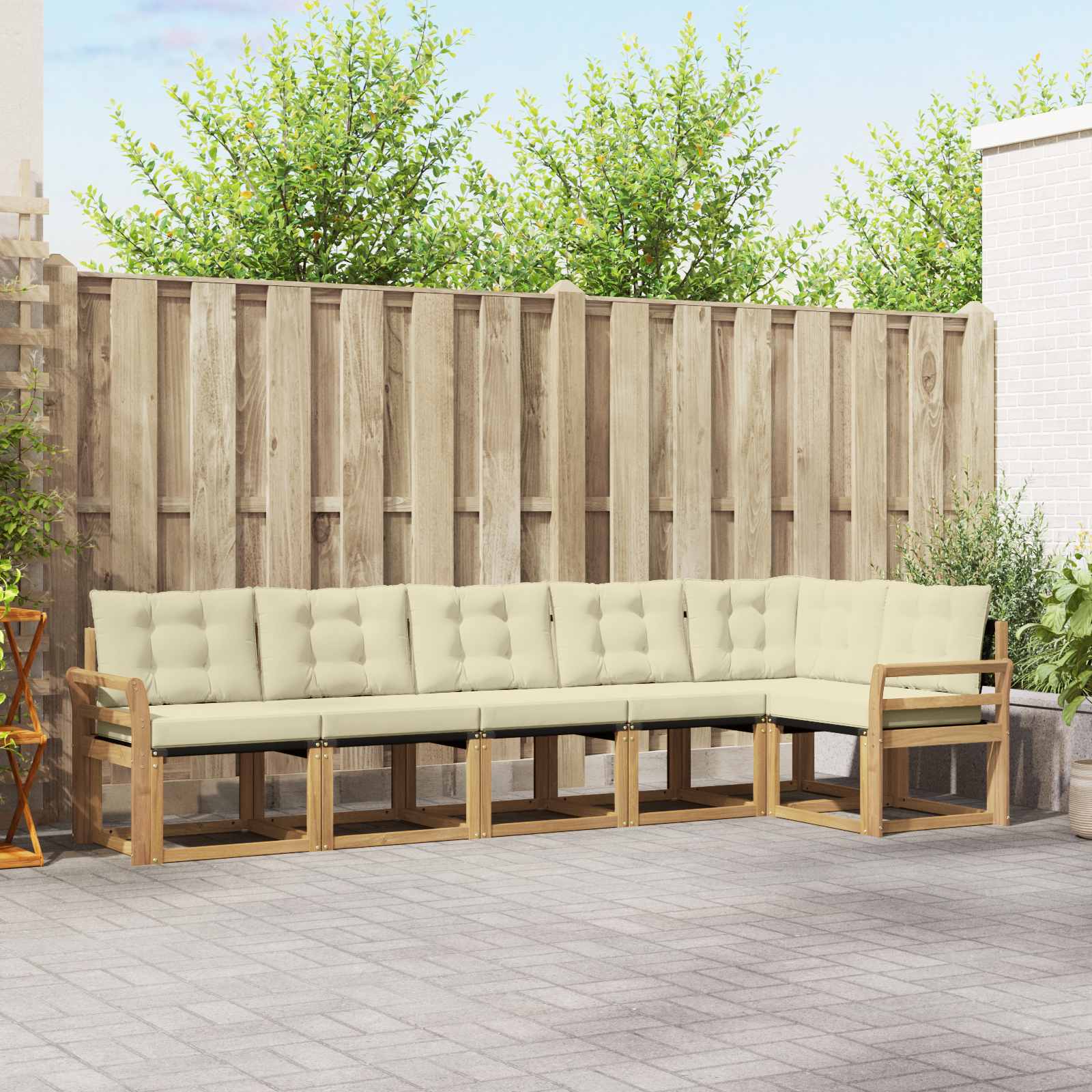 Buiten bankenset met kussen 6 pcs Wit en crèmekleurig – afbeelding 1