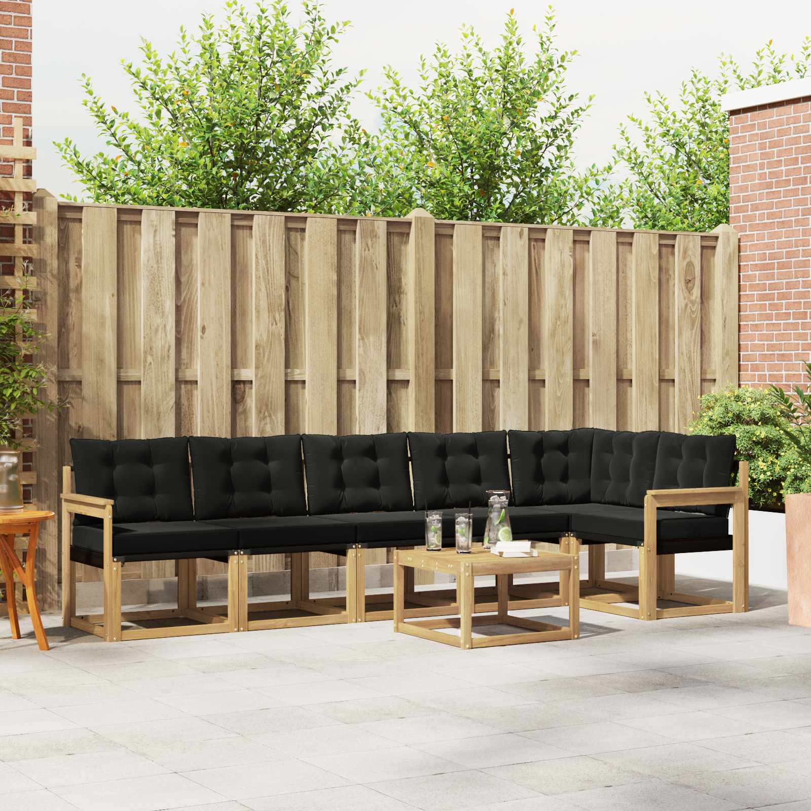 Buiten bankenset met kussen 7 pcs Wit en zwart – afbeelding 1