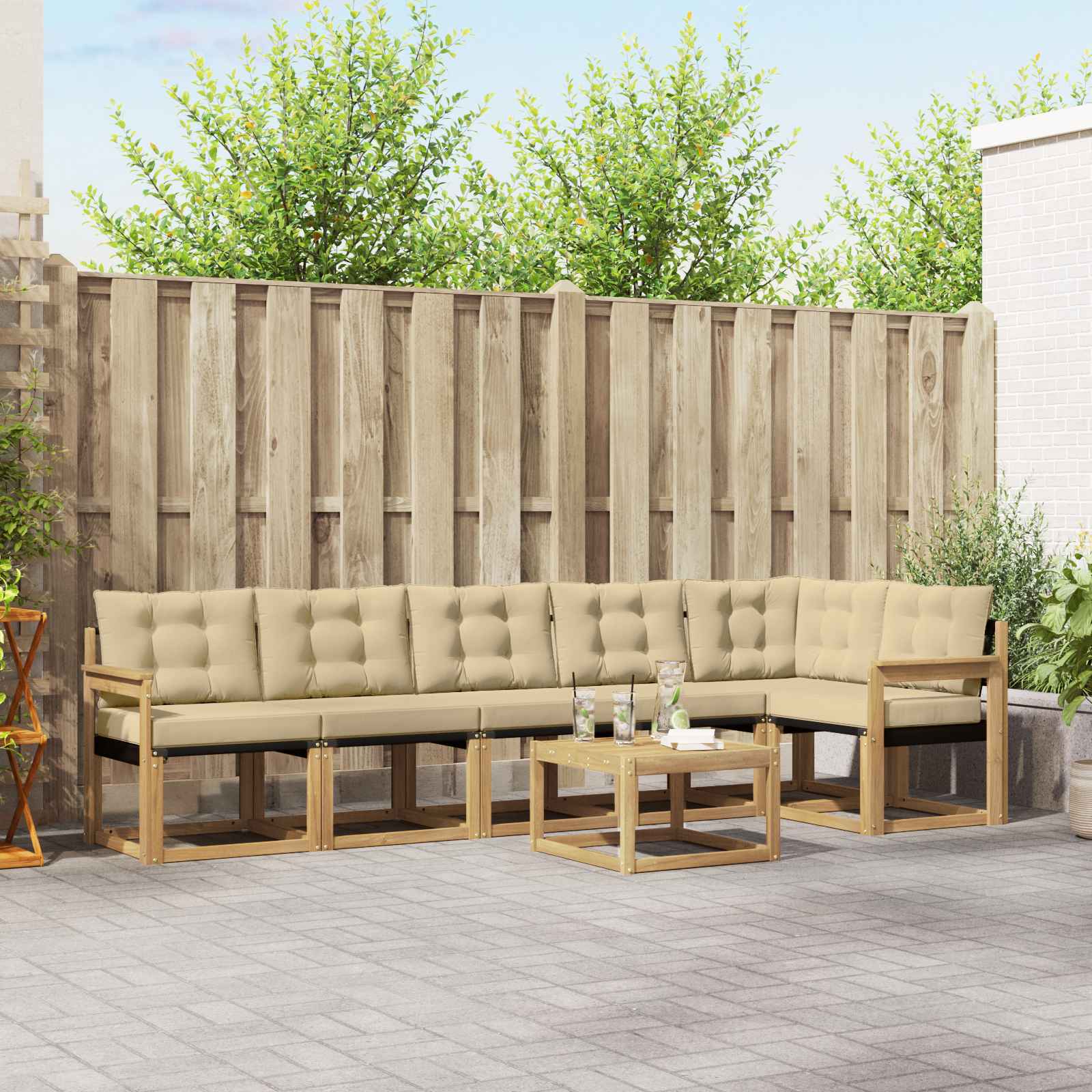 Buiten bankenset met kussen 7 pcs Wit en Beige – afbeelding 1