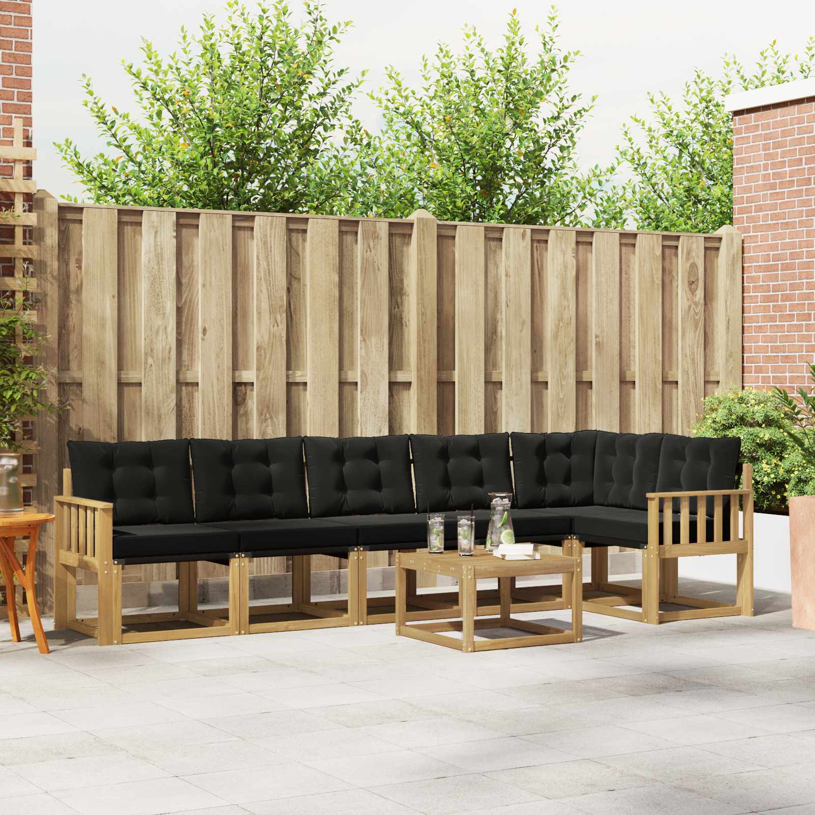 Buiten bankenset met kussen 7 pcs Wit en zwart