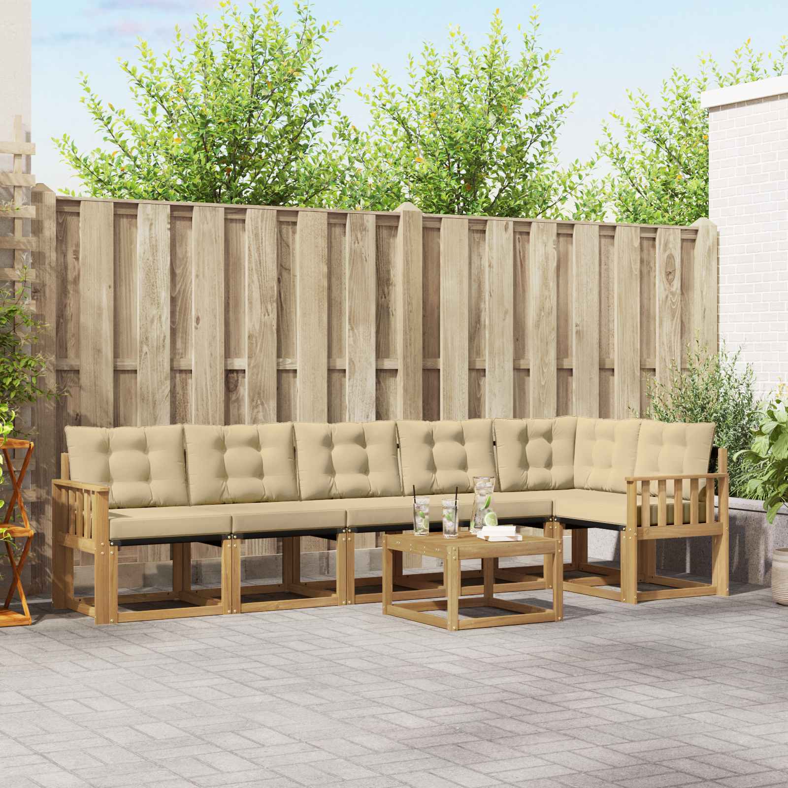 Buiten bankenset met kussen 7 pcs Wit en Beige – afbeelding 1