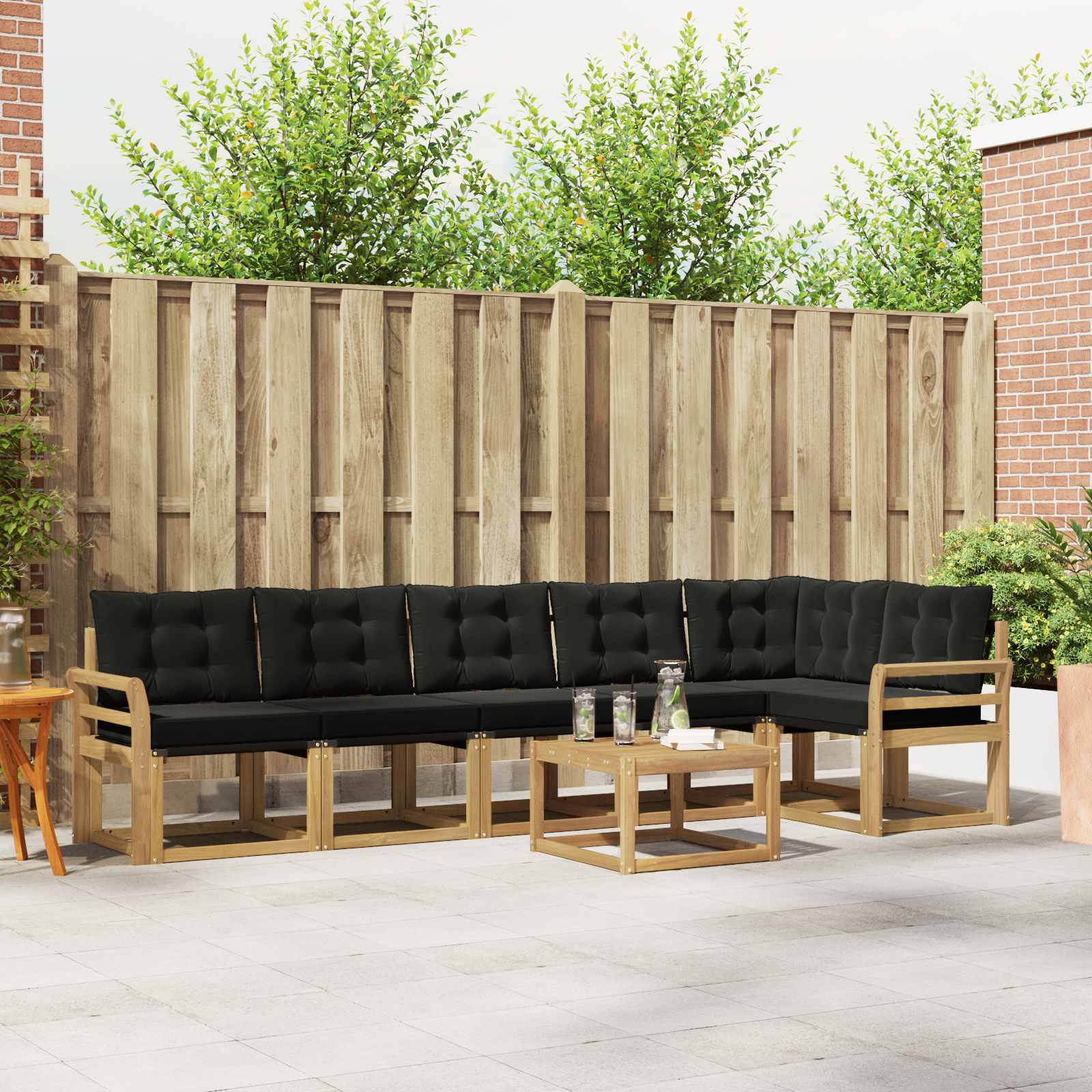 Buiten bankenset met kussen 7 pcs Wit en zwart – afbeelding 1
