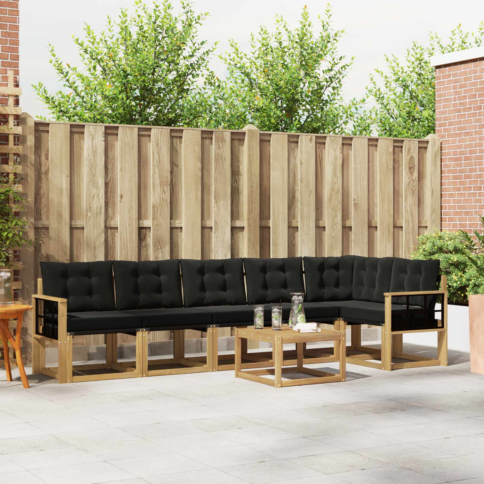 Buiten bankenset met kussen 7 pcs Wit en zwart