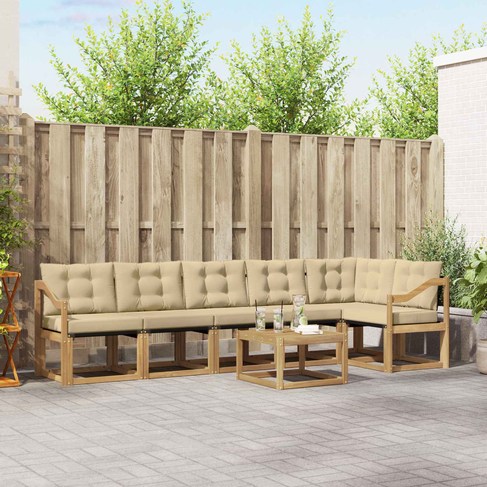 Buiten bankenset met kussen 7 pcs Wit en Beige – afbeelding 1