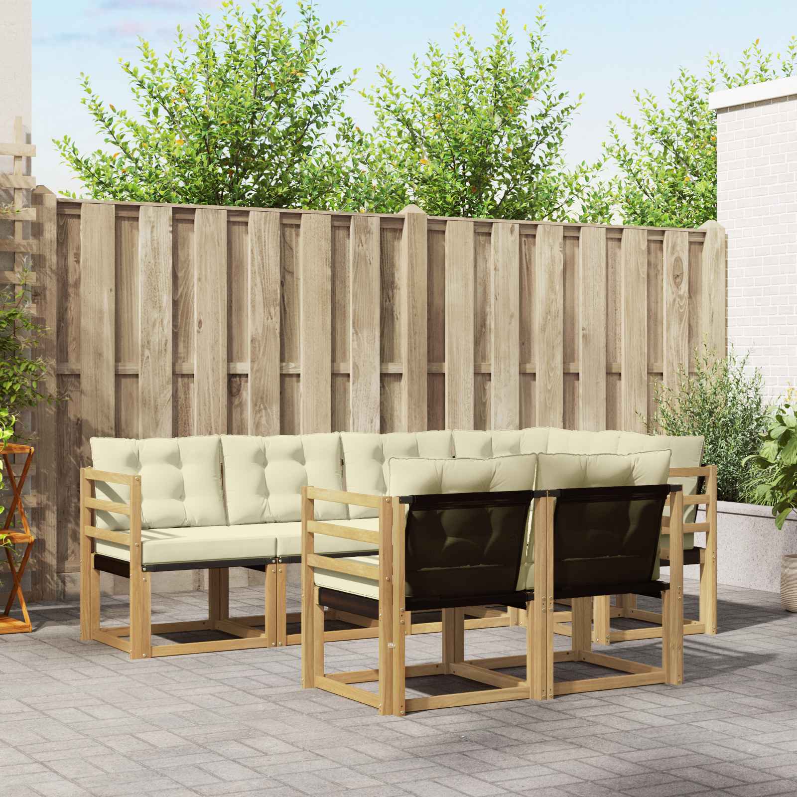 Buiten bankenset met kussen 7 pcs Wit en crèmekleurig – afbeelding 1
