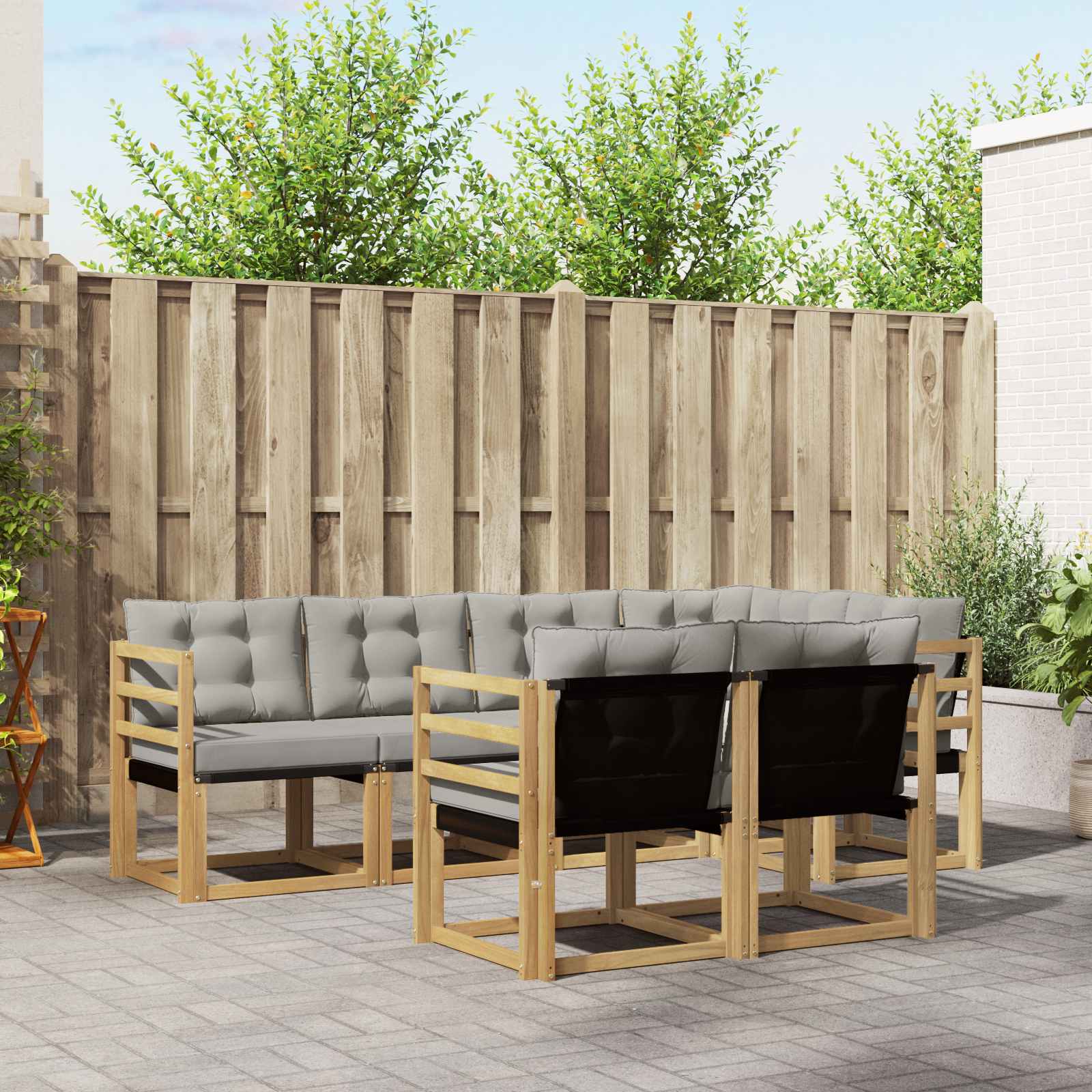 Buiten bankenset met kussen 7 pcs Wit en Lichtgrijs