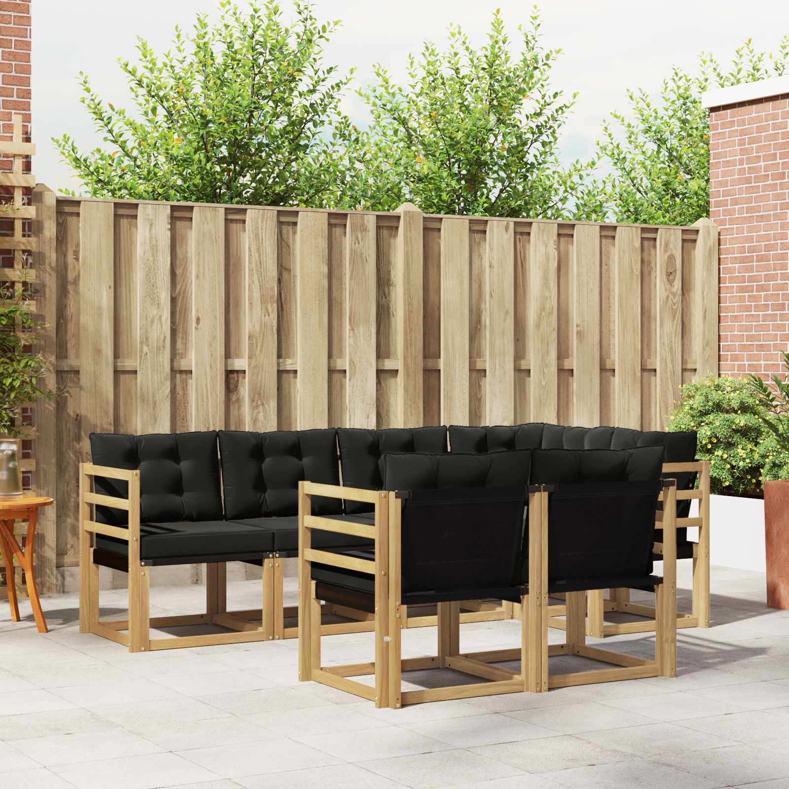 Buiten bankenset met kussen 7 pcs Wit en zwart